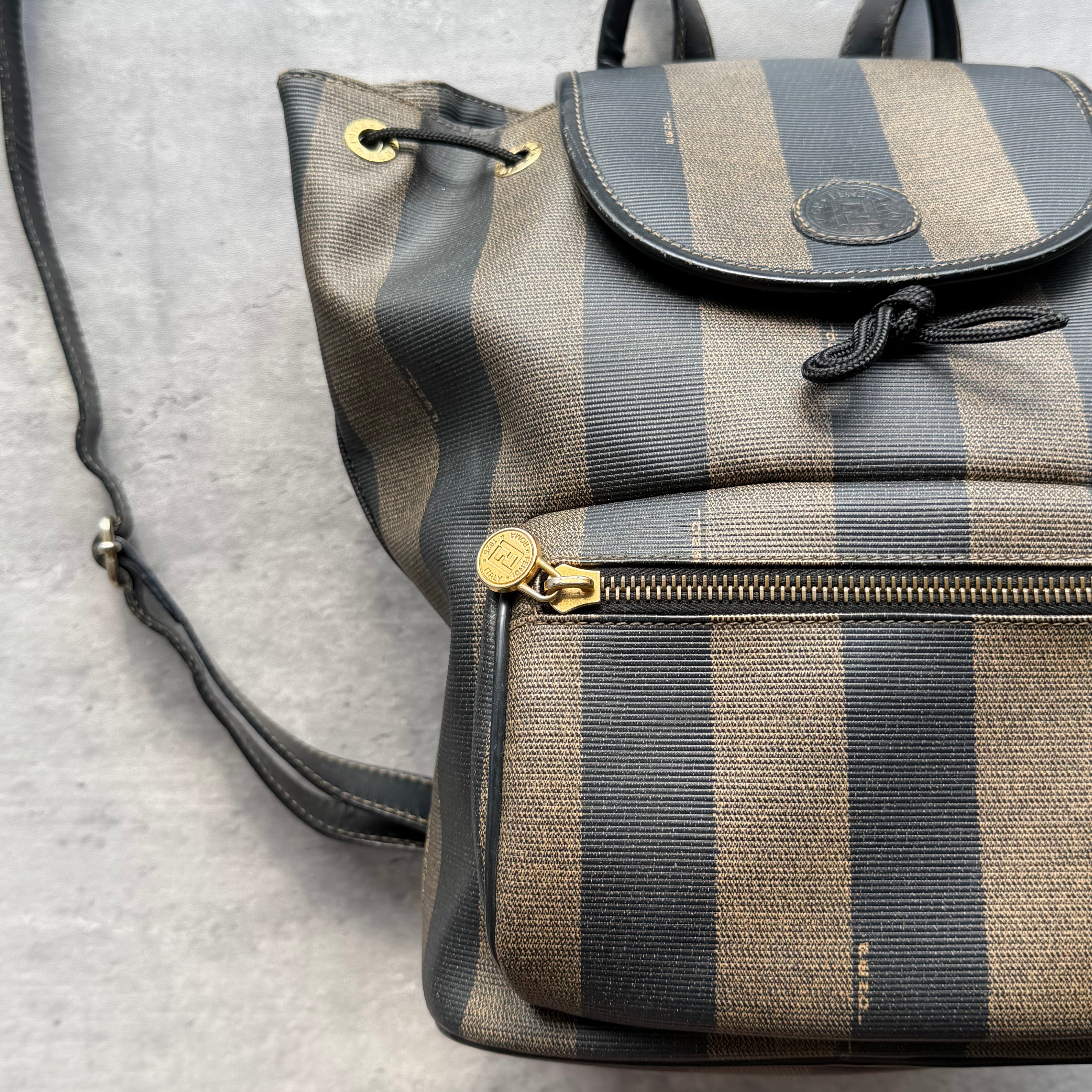 Fendi Pequin Coated Canvas Drawstring Backpack Brown