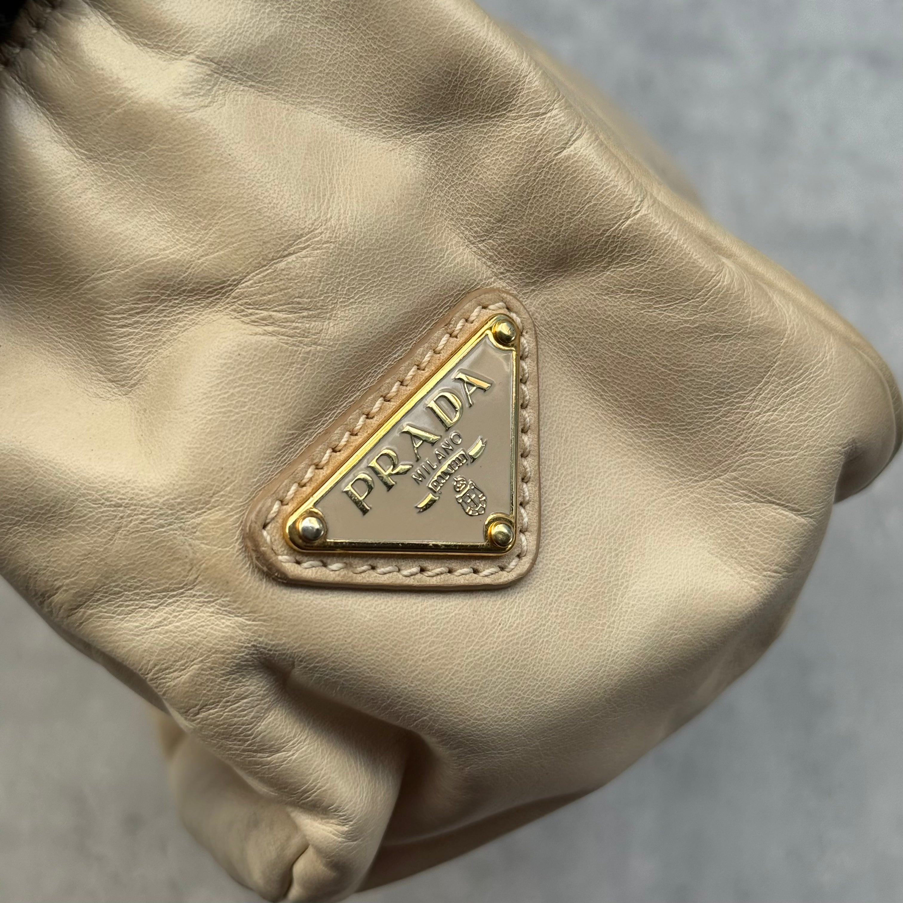 Prada Talco Leather Dressy New Look Shoulder Bag Cream