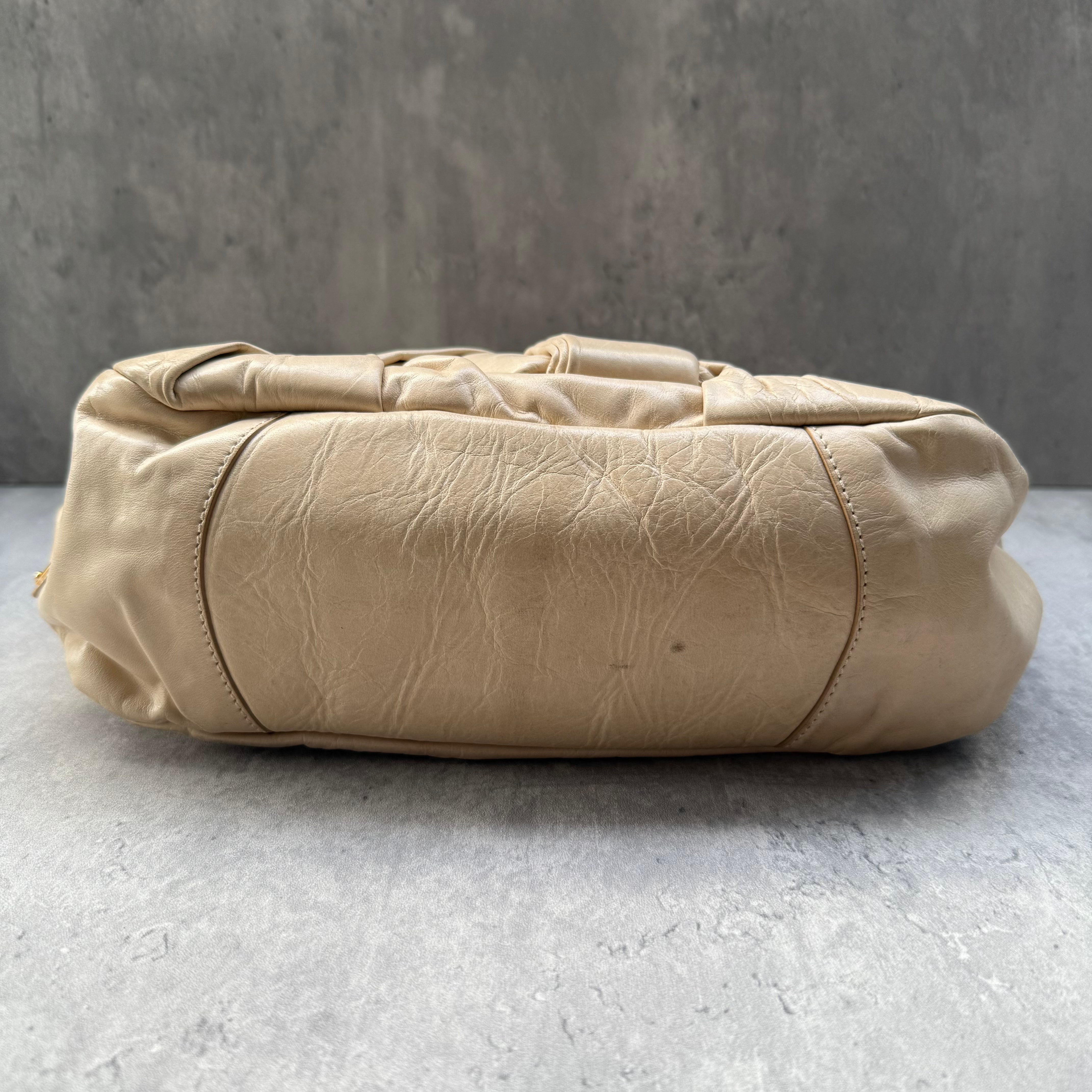 Prada Talco Leather Dressy New Look Shoulder Bag Cream