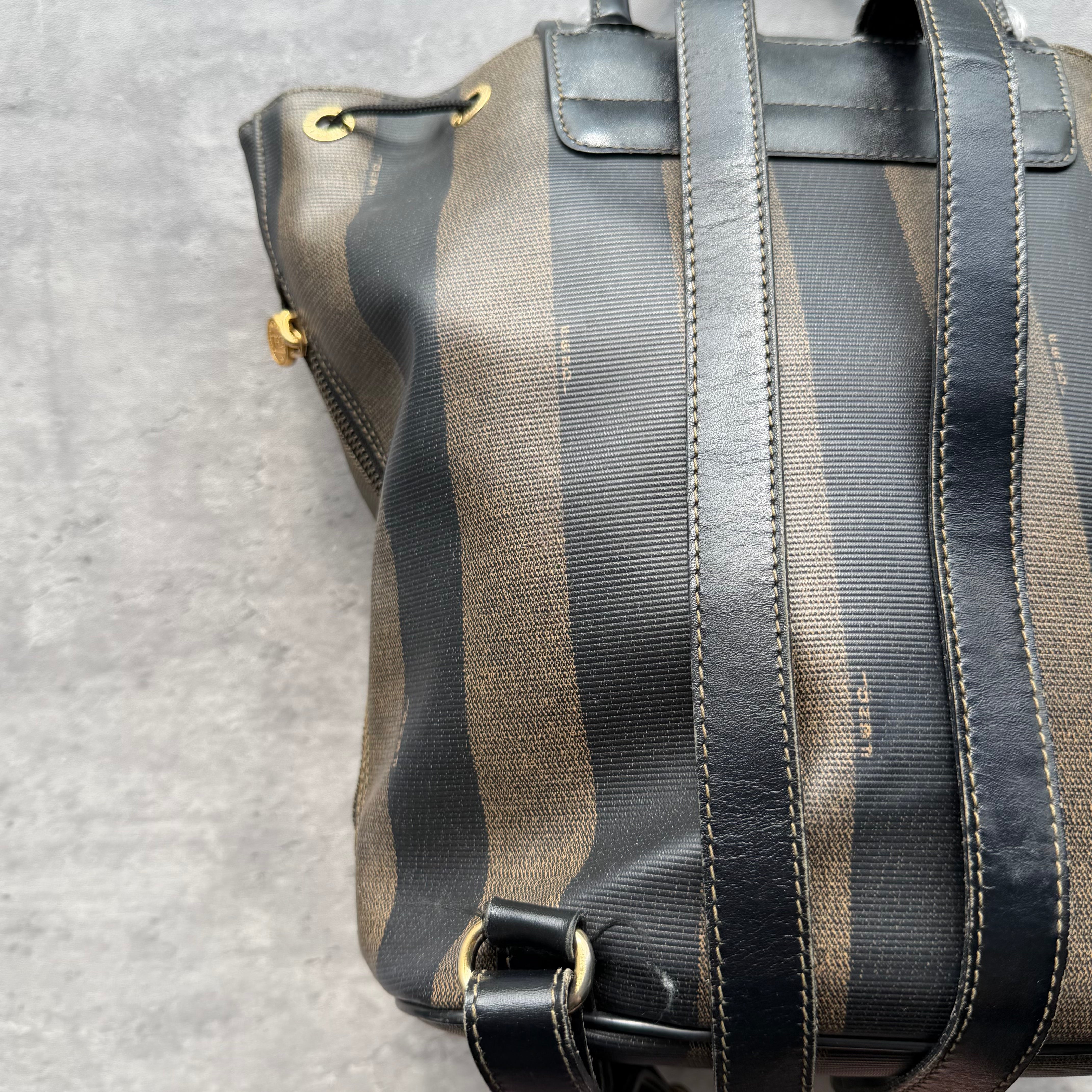 Fendi Pequin Coated Canvas Drawstring Backpack Brown