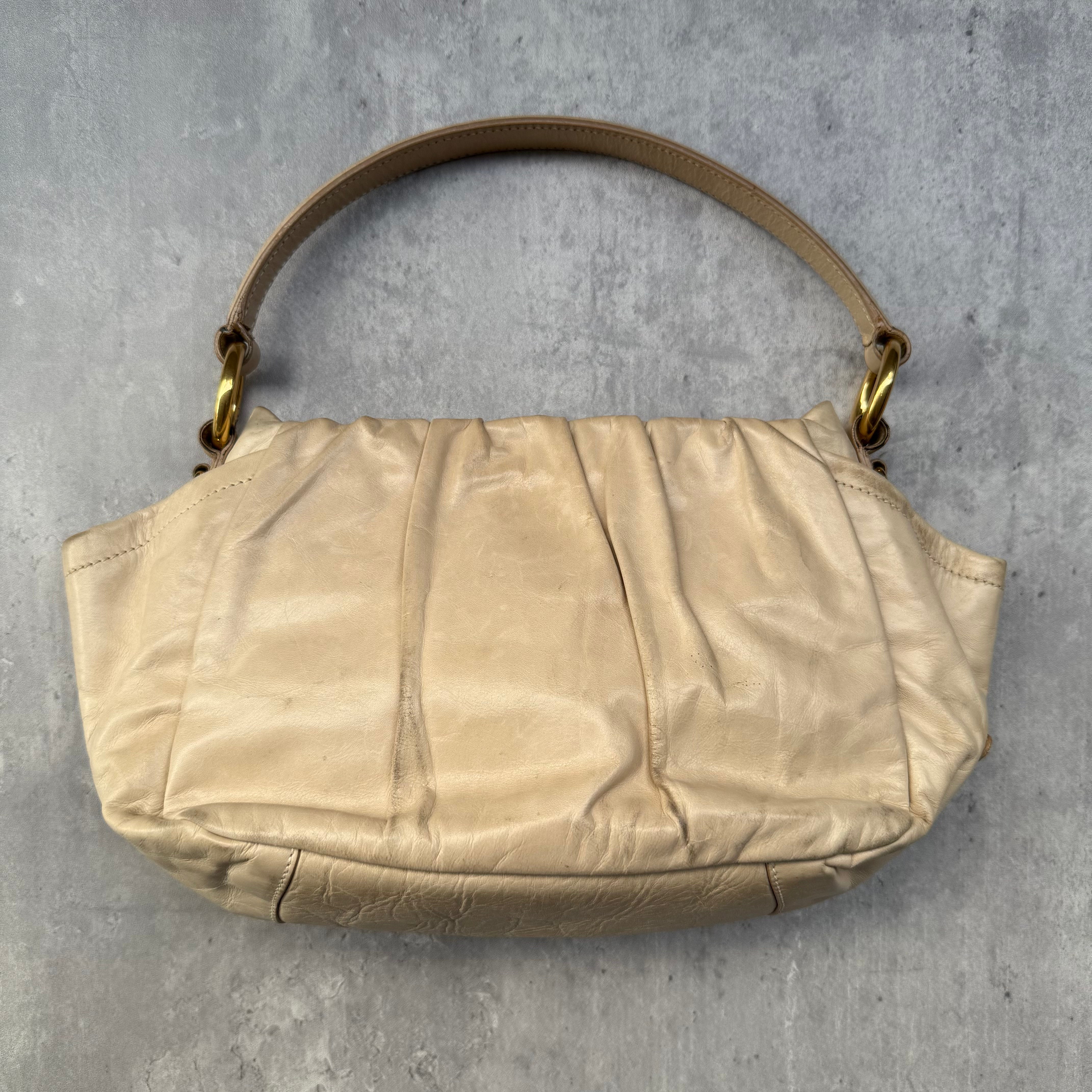 Prada Talco Leather Dressy New Look Shoulder Bag Cream