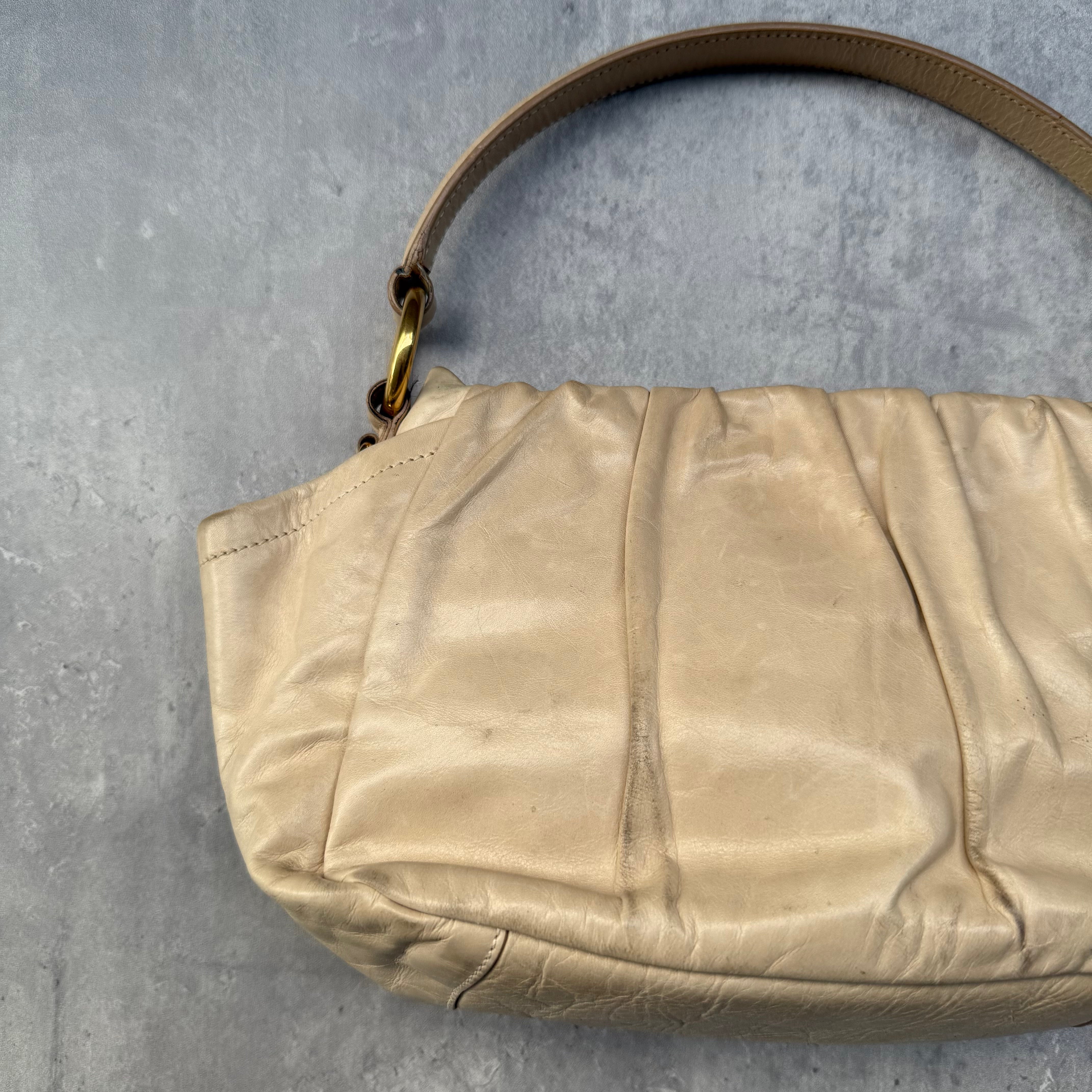 Prada Talco Leather Dressy New Look Shoulder Bag Cream