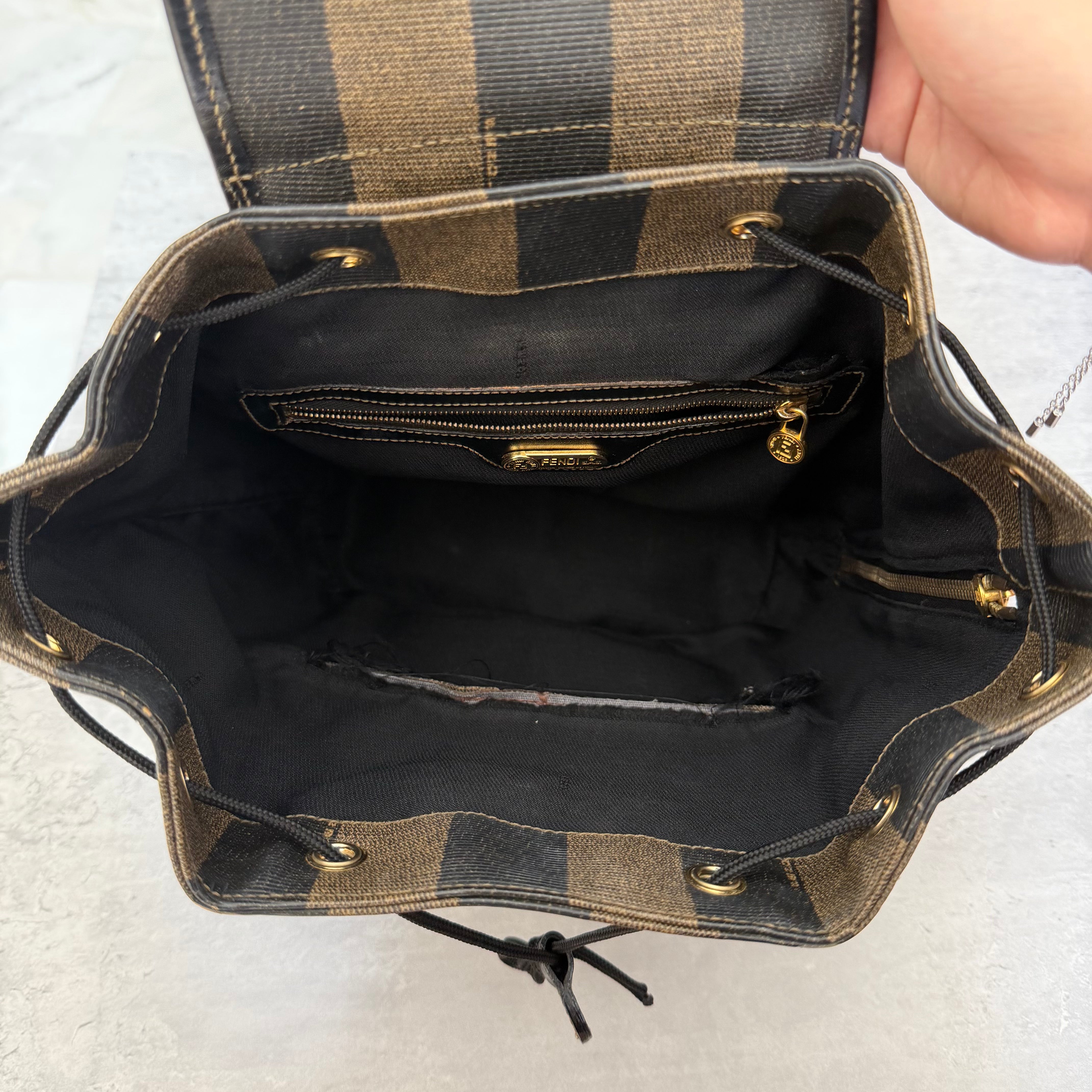 Fendi Pequin Coated Canvas Drawstring Backpack Brown