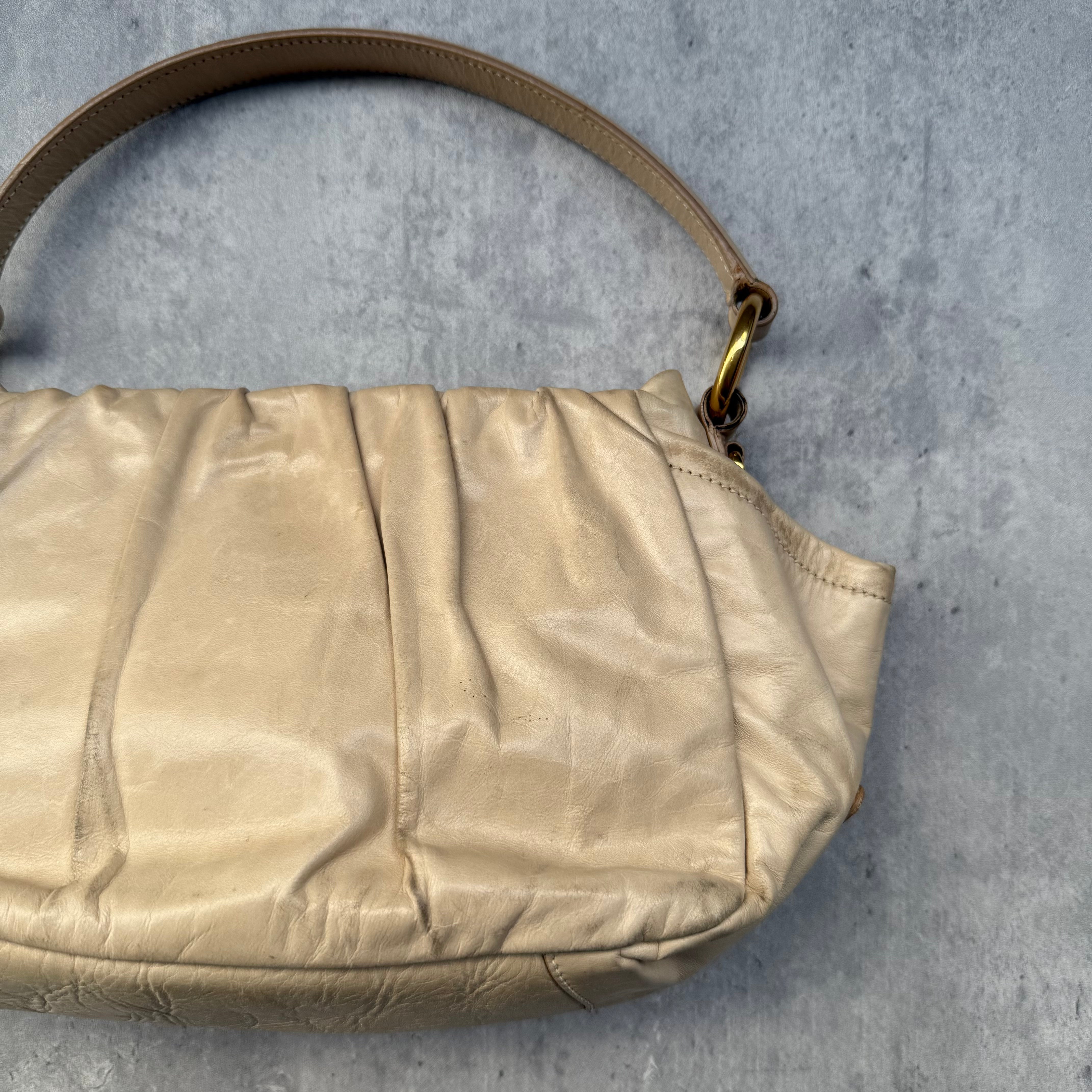 Prada Talco Leather Dressy New Look Shoulder Bag Cream