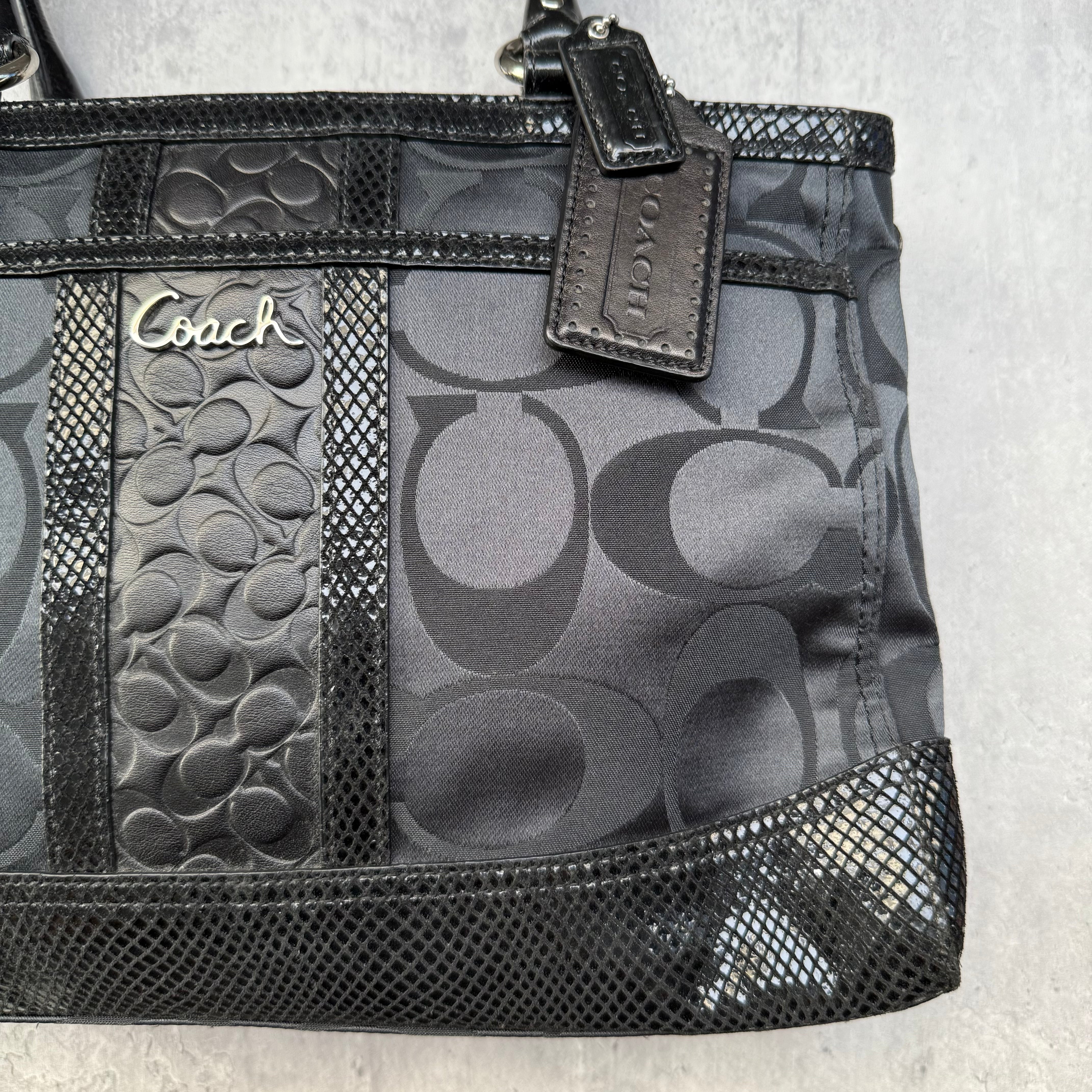 Coach Signature Stripe Park HandBag Black