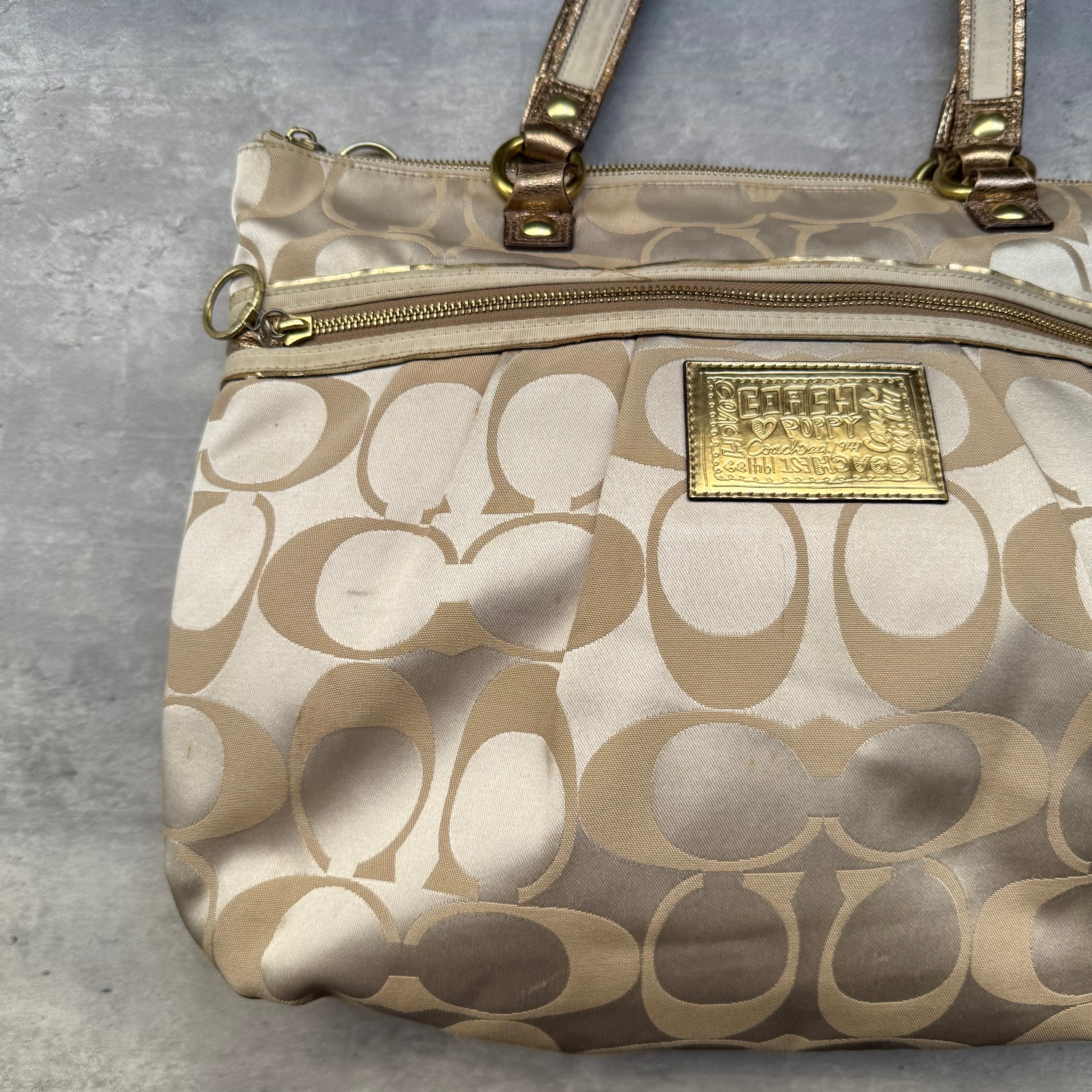 Coach Signature Daisy Poppy Tote Bag Gold/Beige