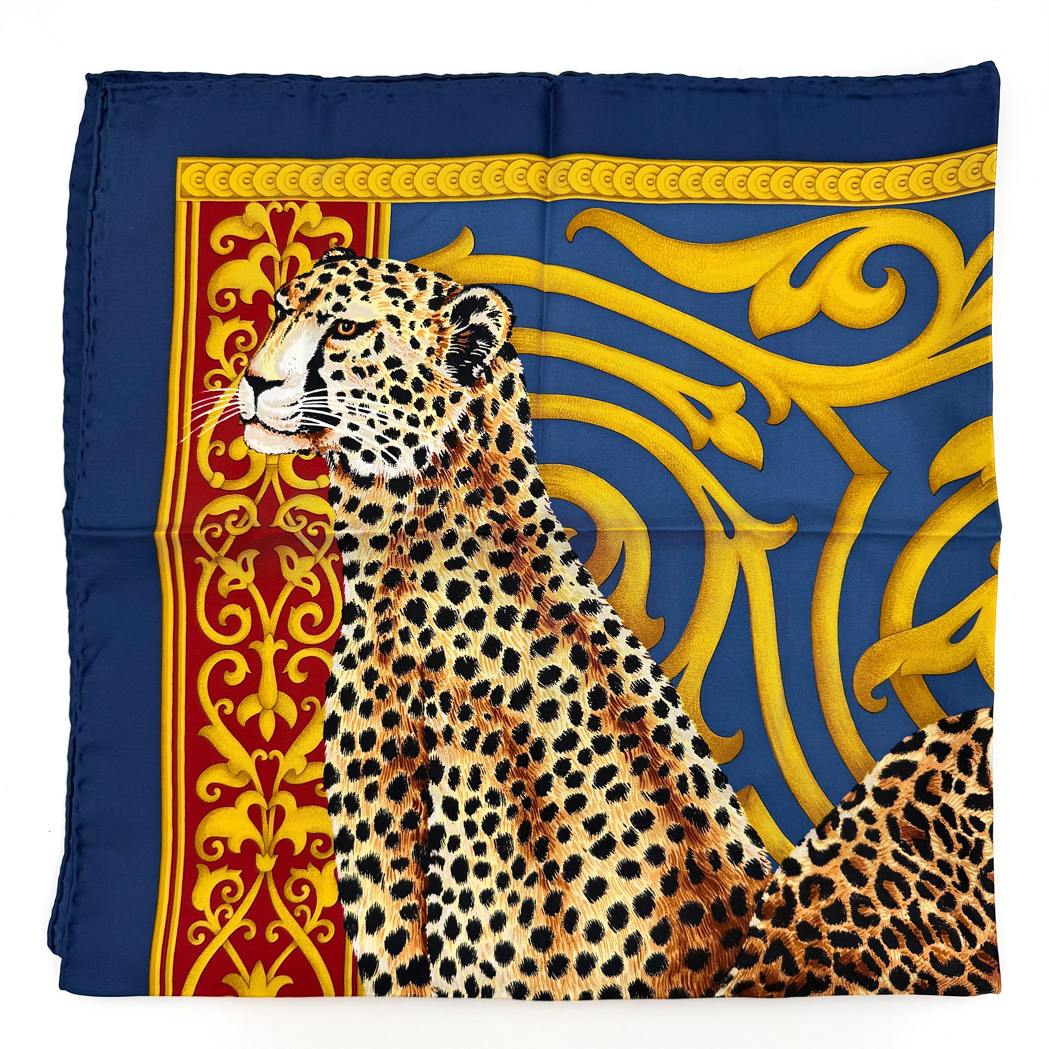 Salvatore Ferragamo Tiger Leopard Cheetah Silk Scarf Gold
