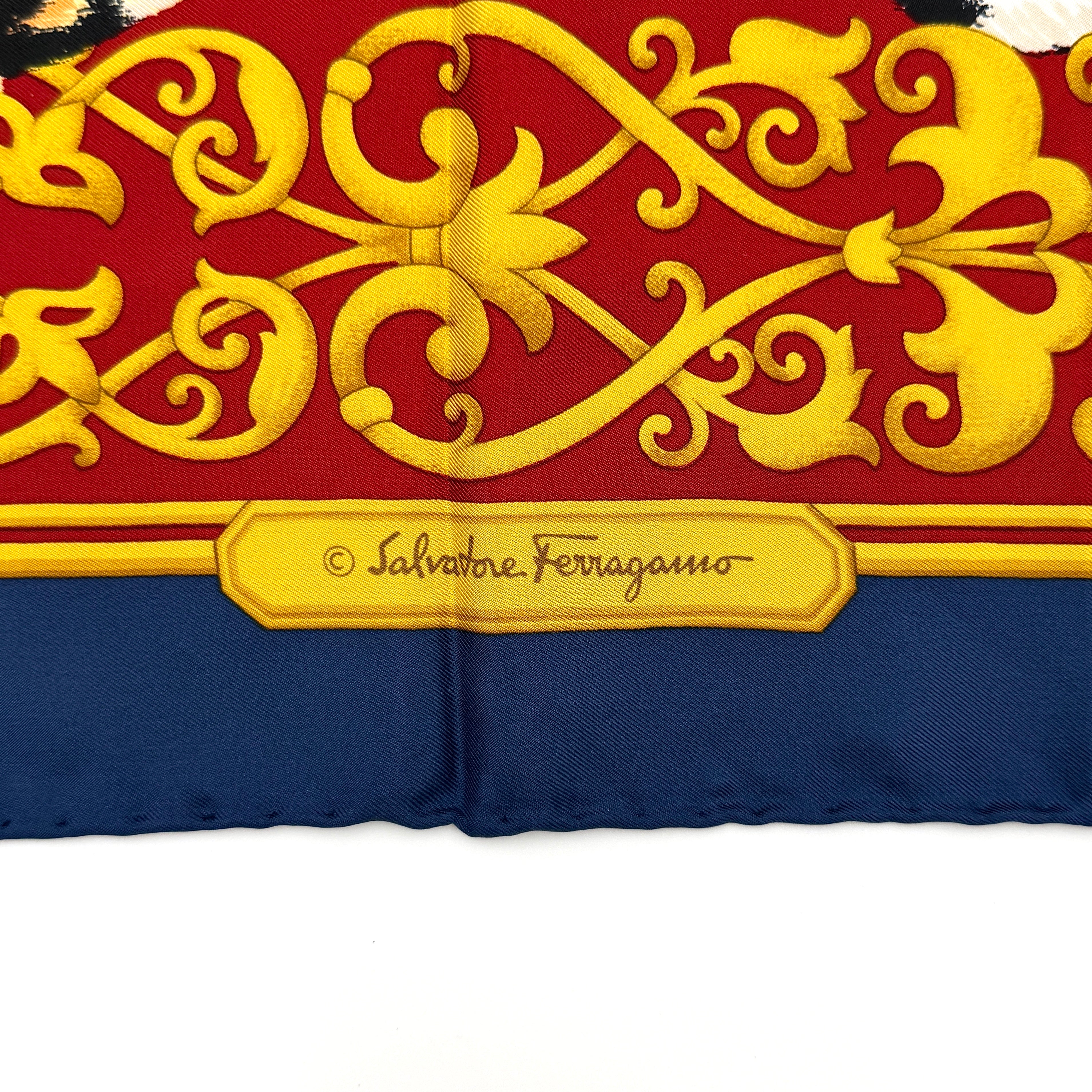 Salvatore Ferragamo Tiger Leopard Cheetah Silk Scarf Gold