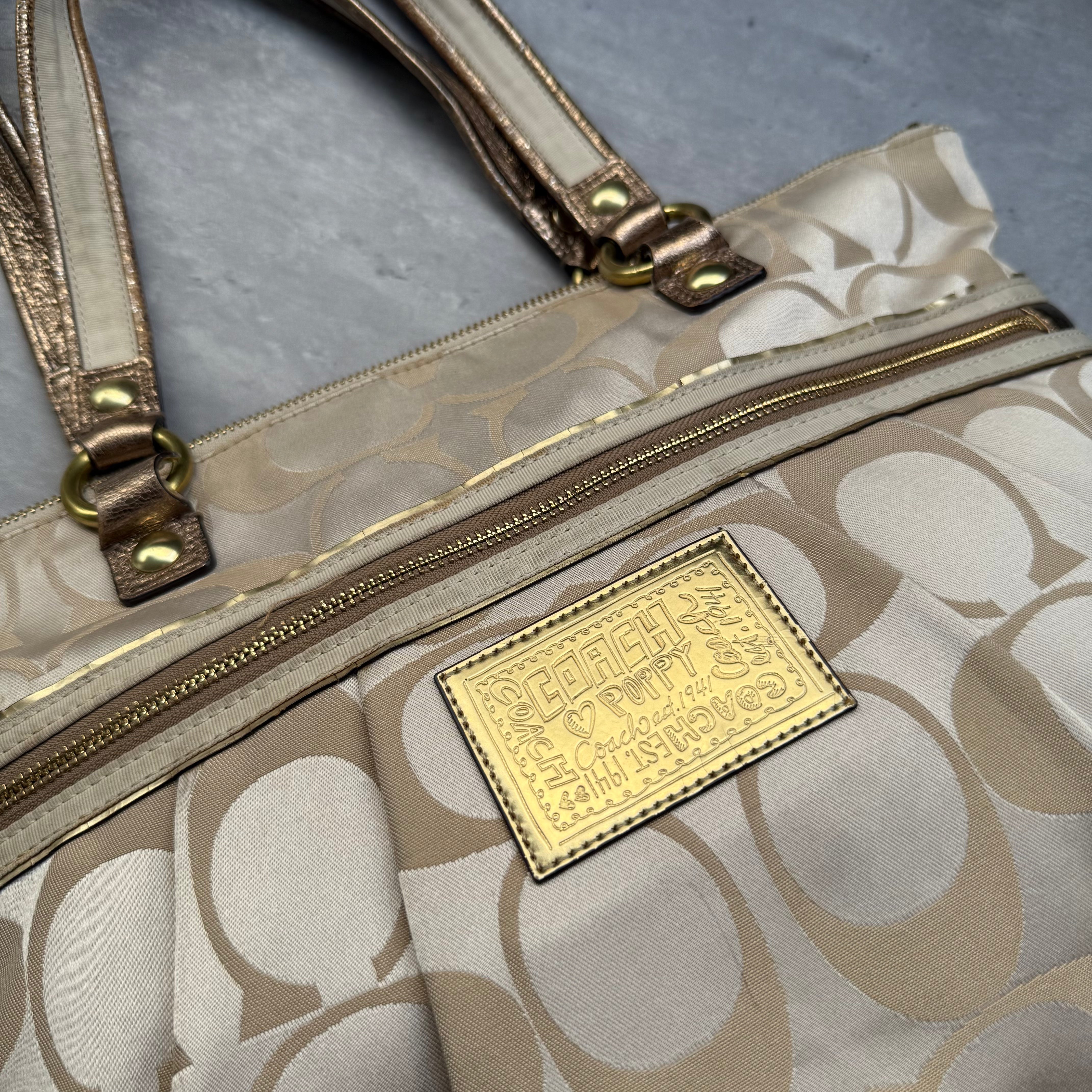 Coach Signature Daisy Poppy Tote Bag Gold/Beige