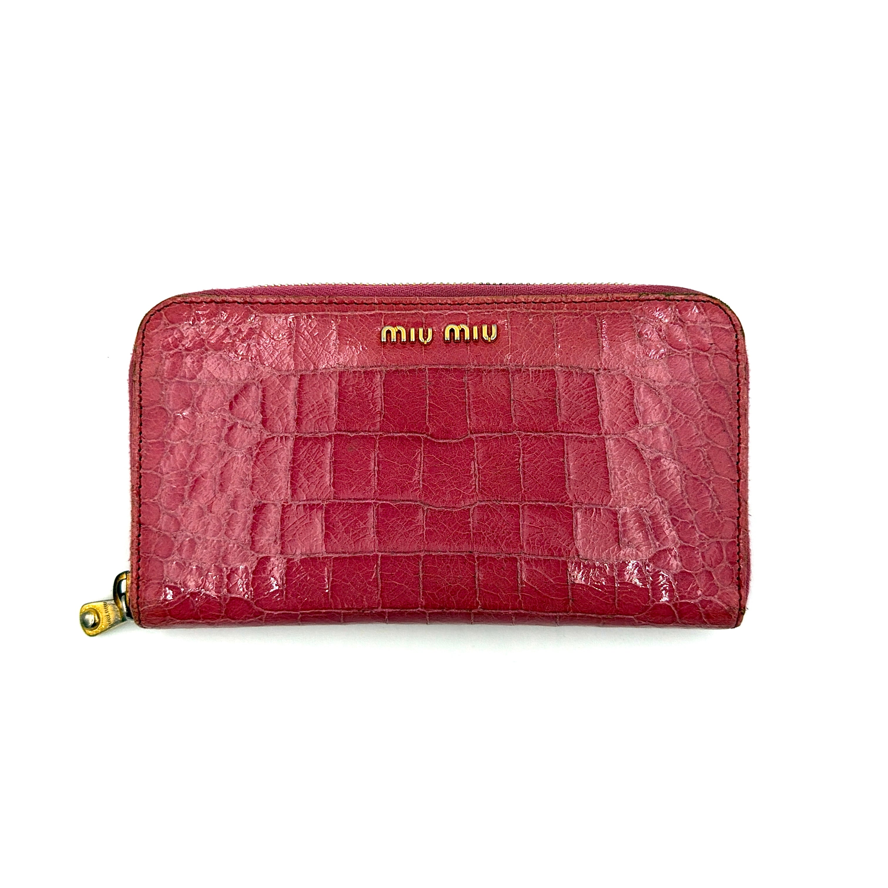 Miu Miu Embossed Logo Long Wallet Pink
