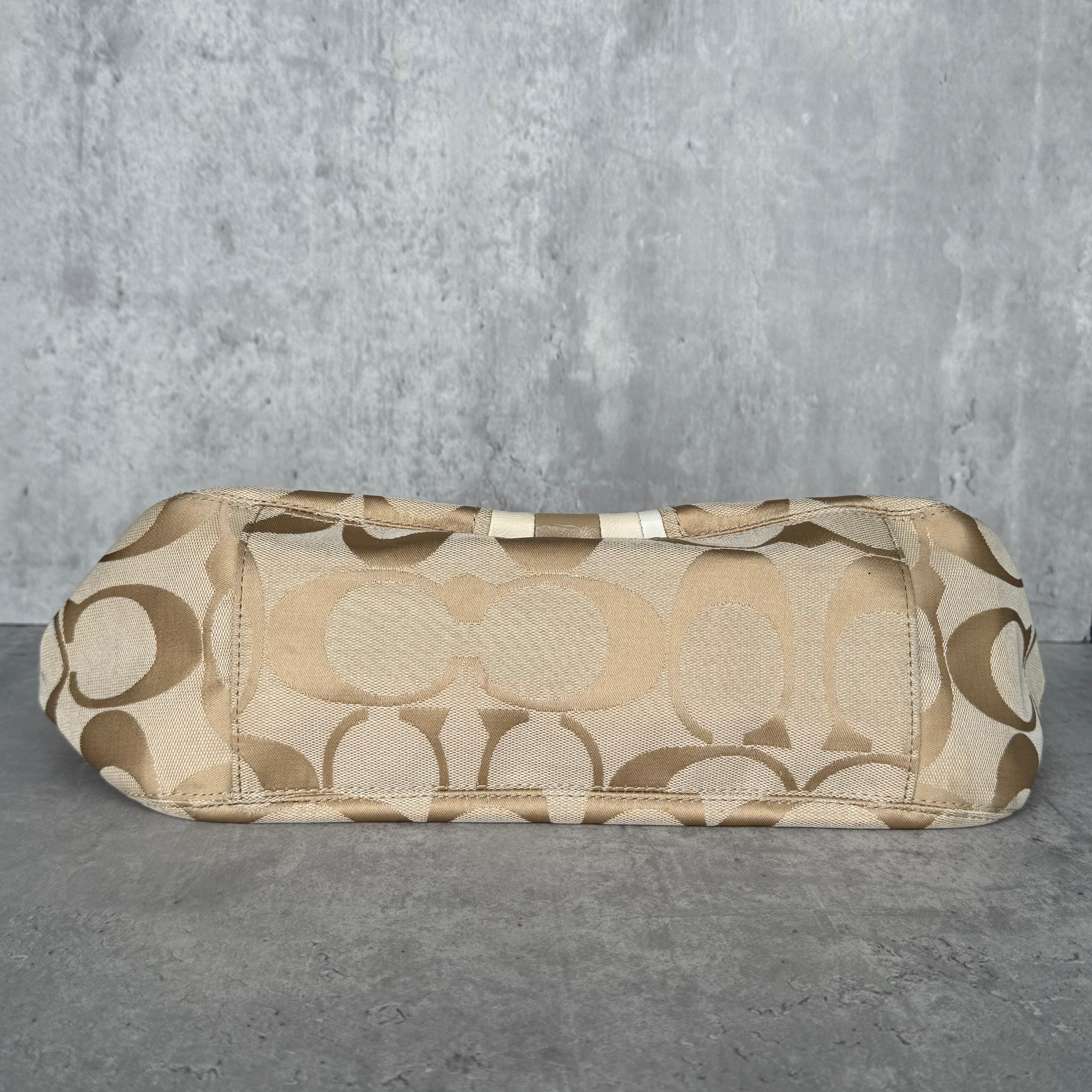 Coach Signature Stripe Convertible Hobo Bag Beige