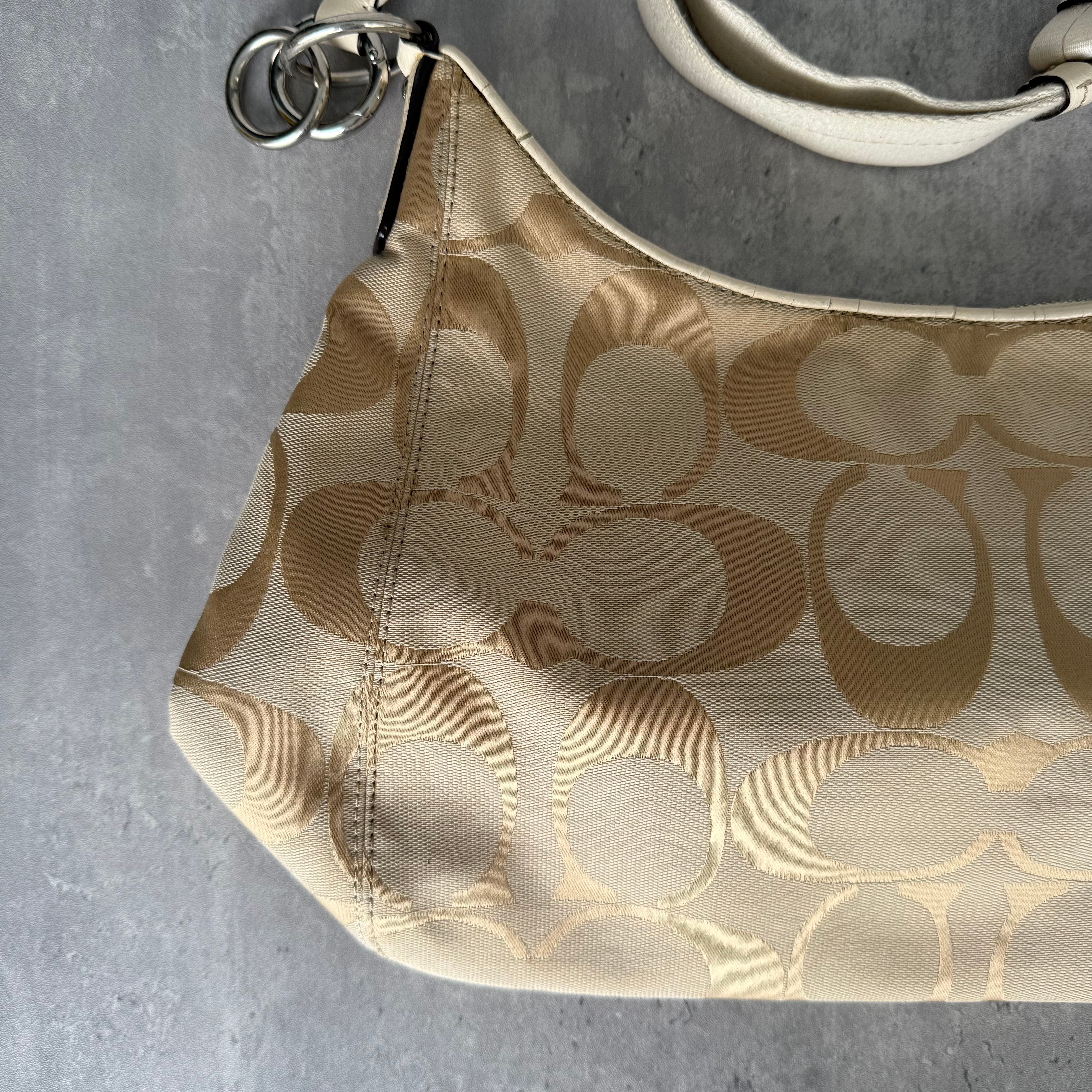 Coach Signature Stripe Convertible Hobo Bag Beige