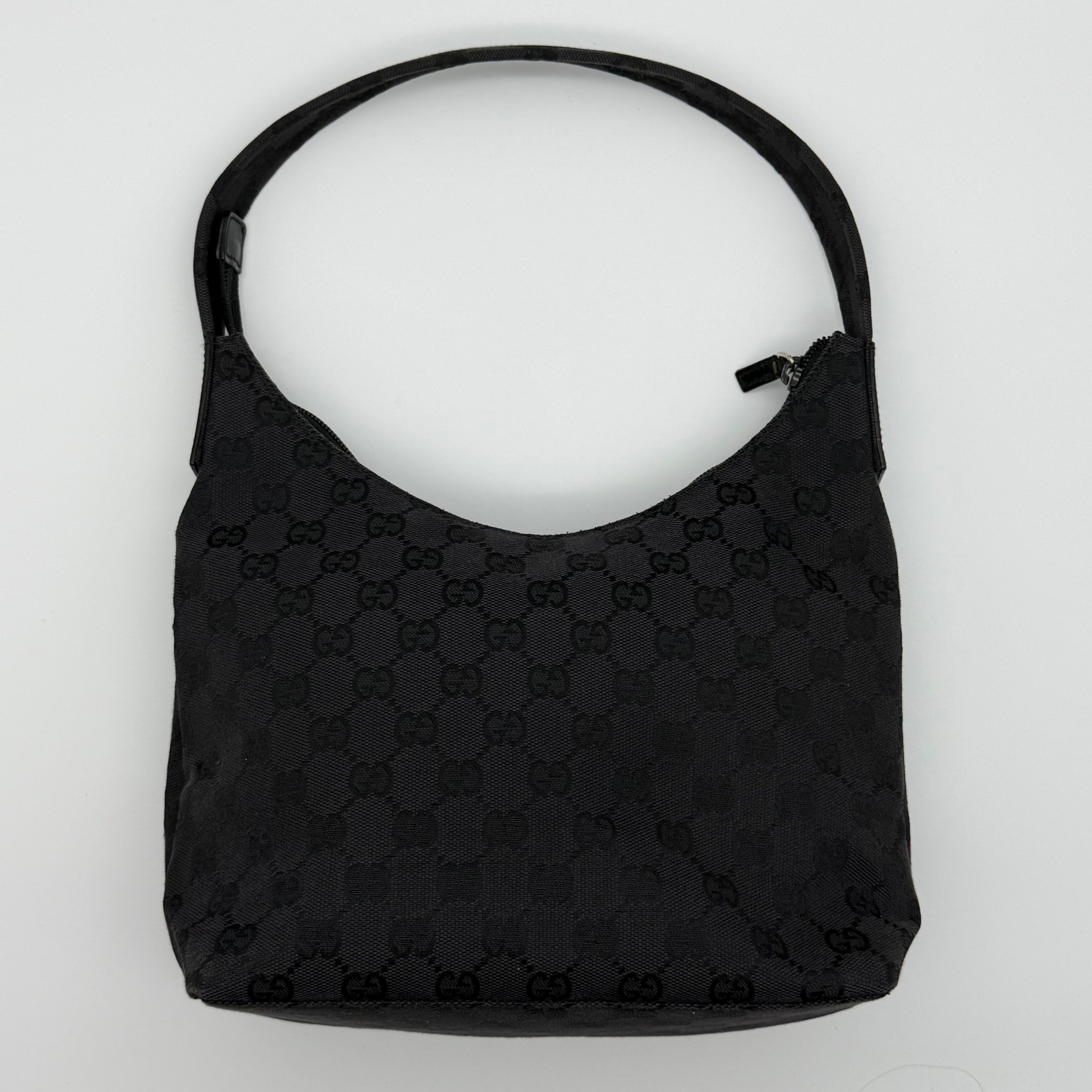 Gucci GG Monogram Hobo Canvas Shoulder Bag Black