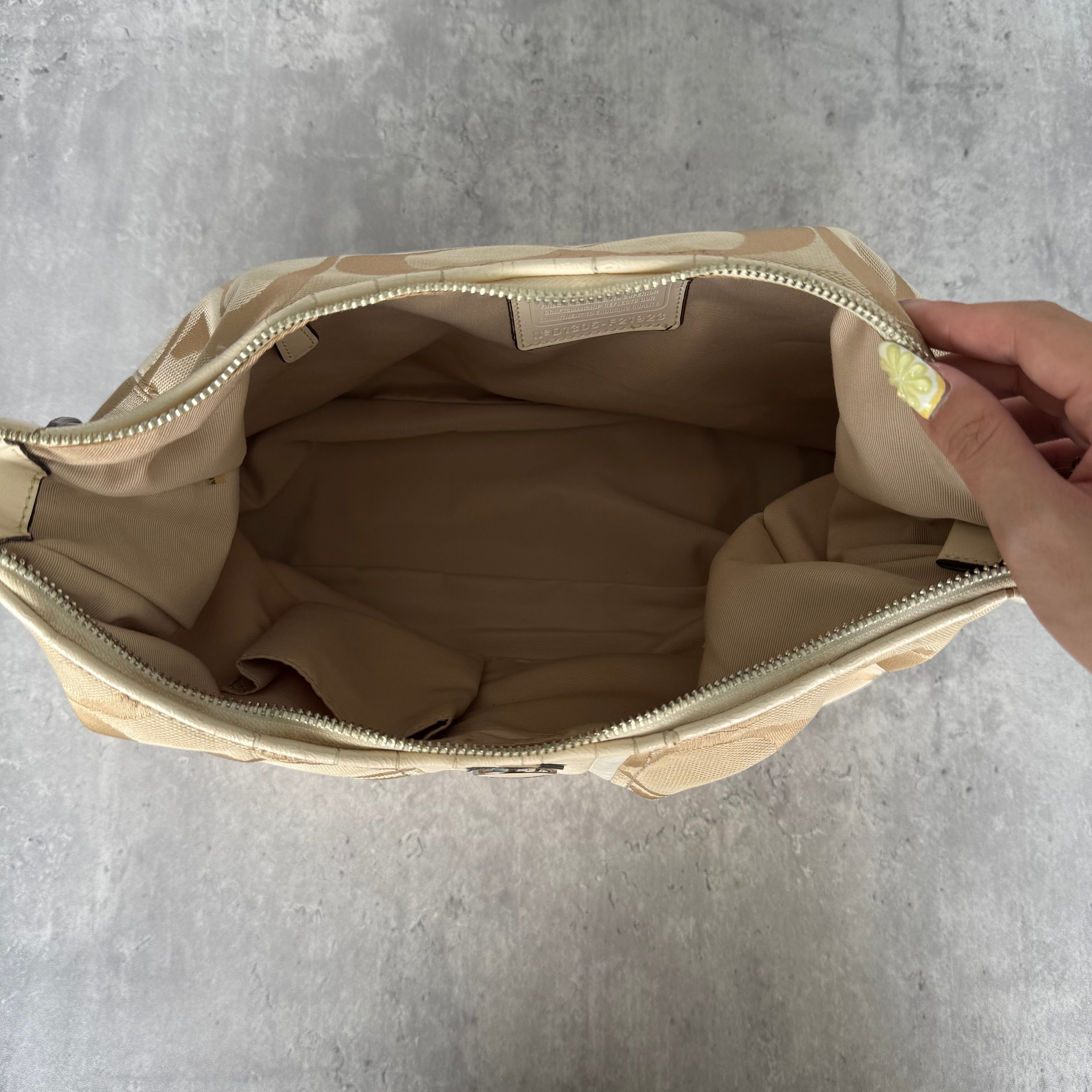 Coach Signature Stripe Convertible Hobo Bag Beige