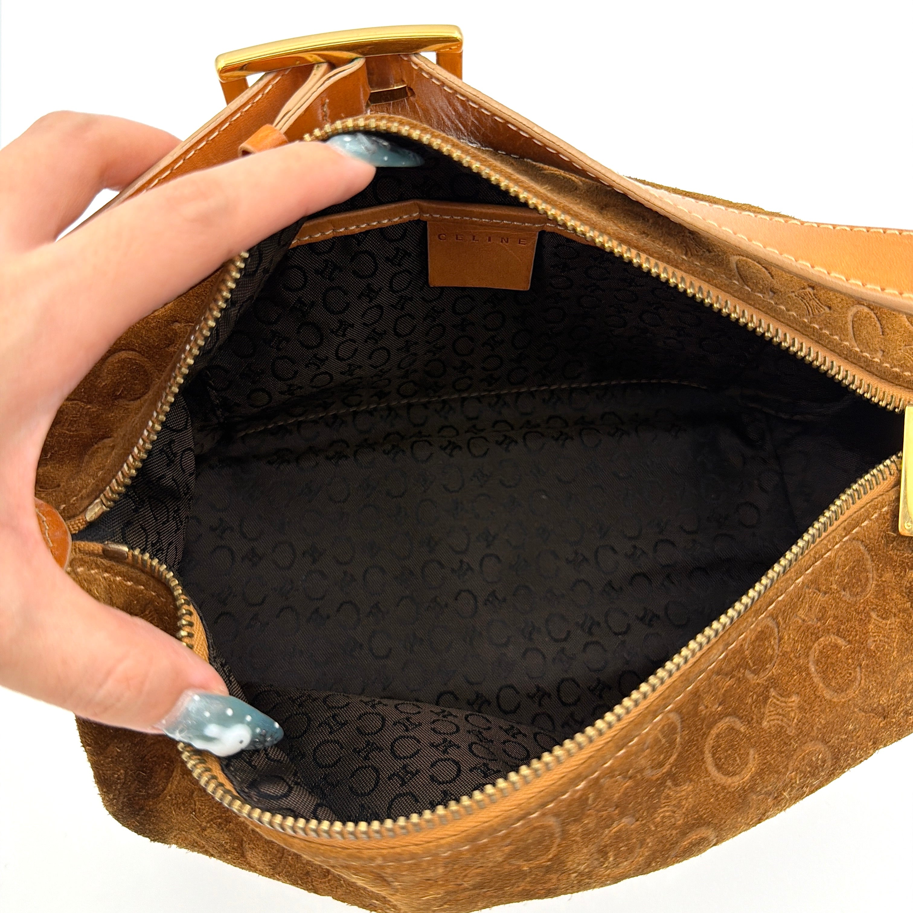 Celine Suede Shoulder Bag Brown