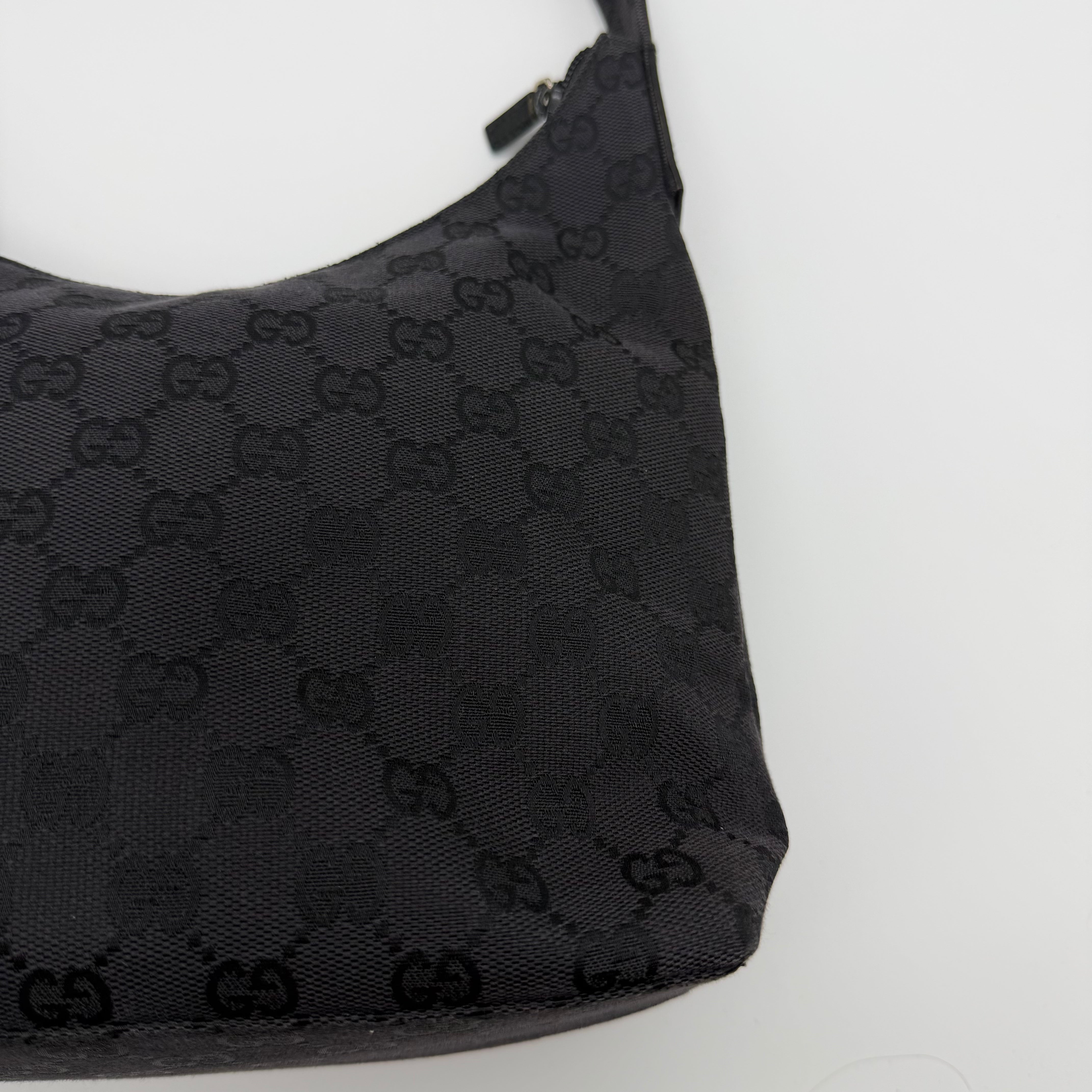 Gucci GG Monogram Hobo Canvas Shoulder Bag Black