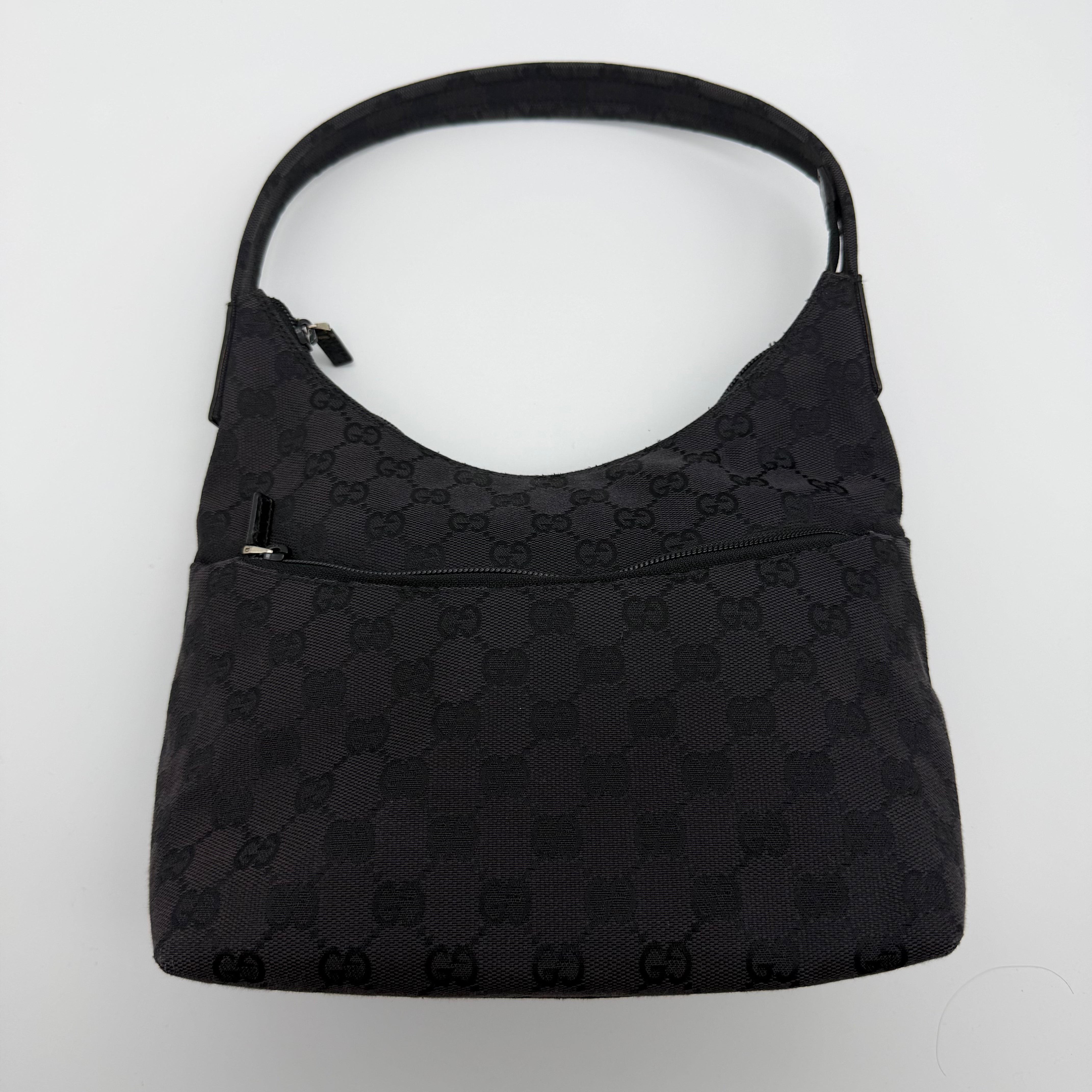 Gucci GG Monogram Hobo Canvas Shoulder Bag Black