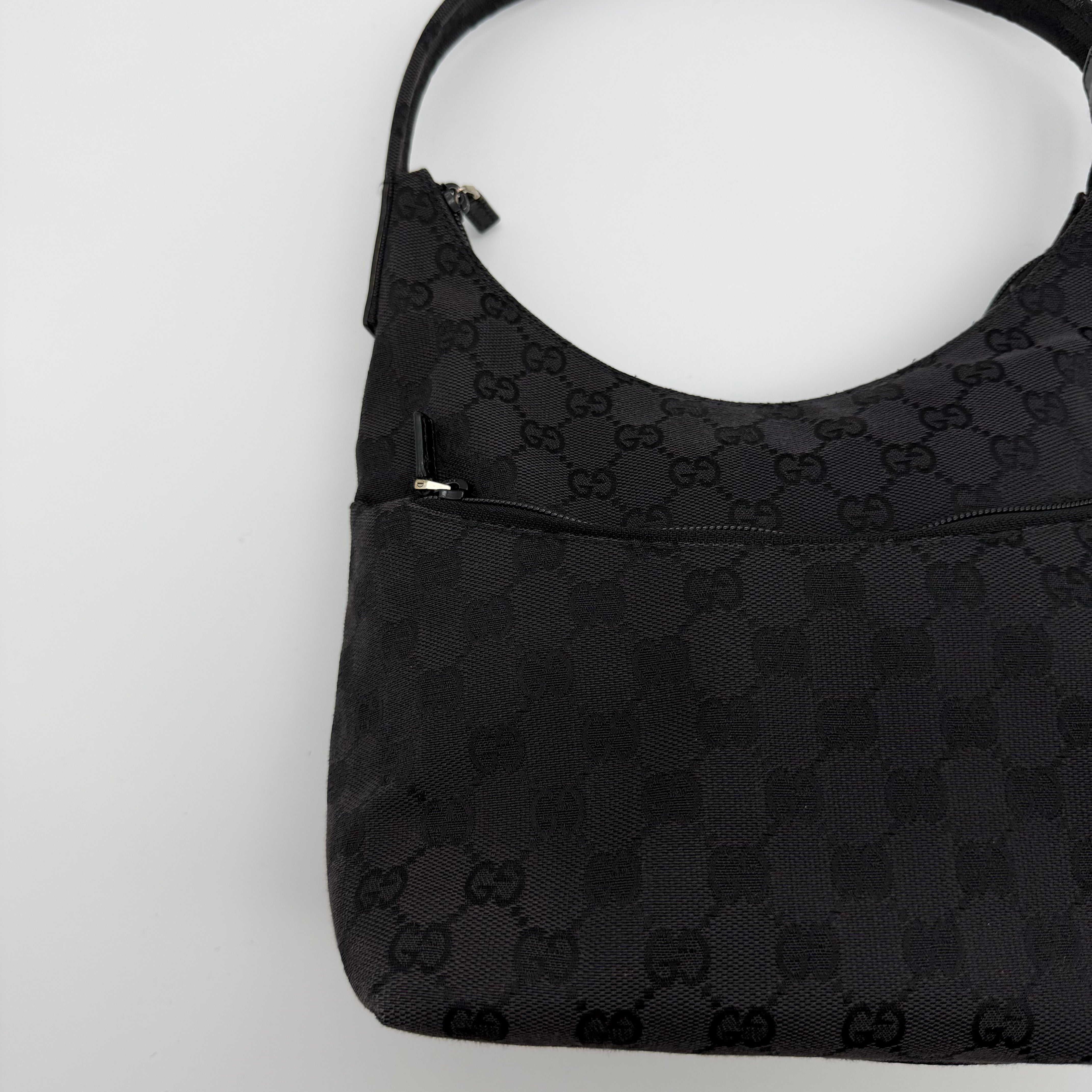 Gucci GG Monogram Hobo Canvas Shoulder Bag Black