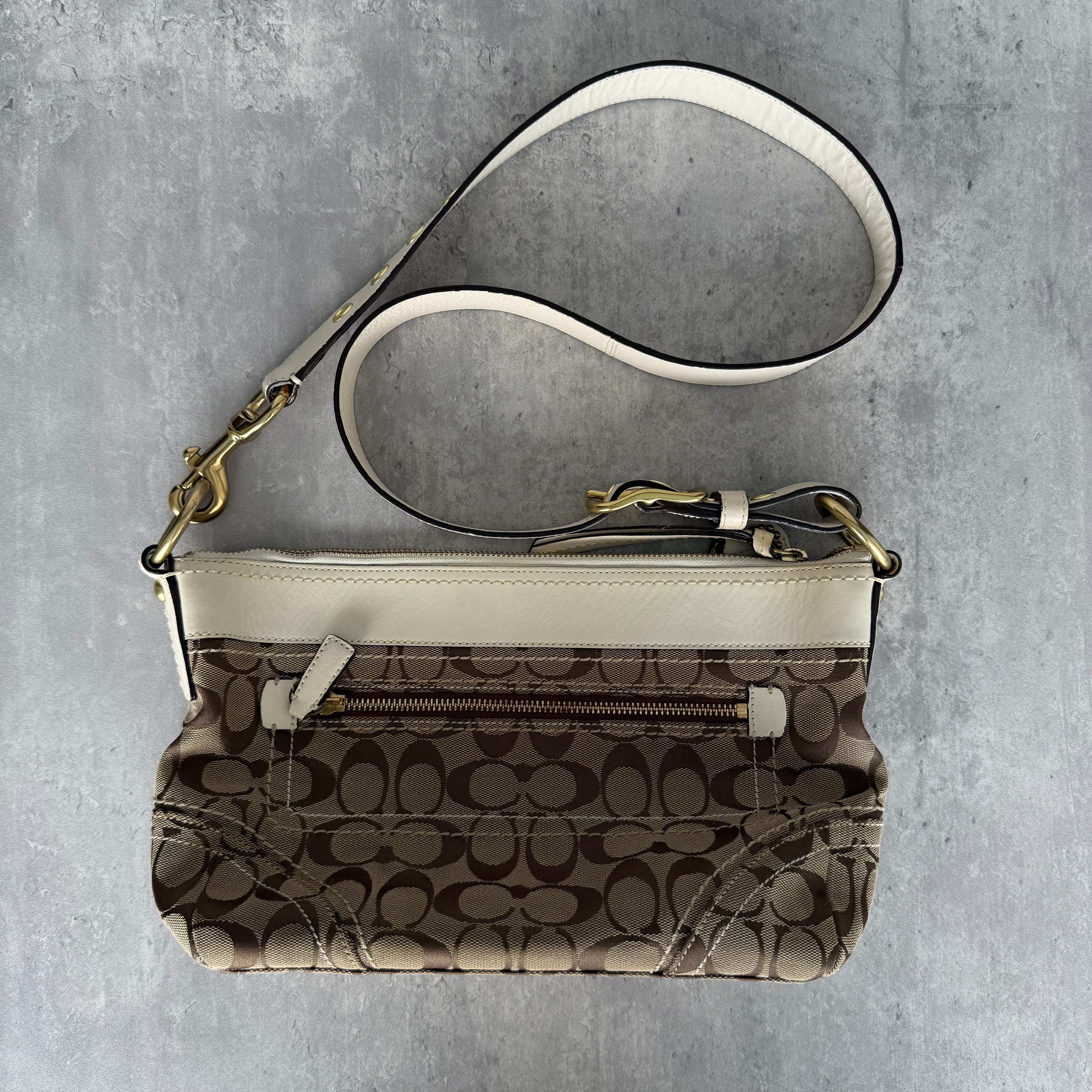 Coach Signature Canvas Convertible Shoulder Bag Cream/Beige