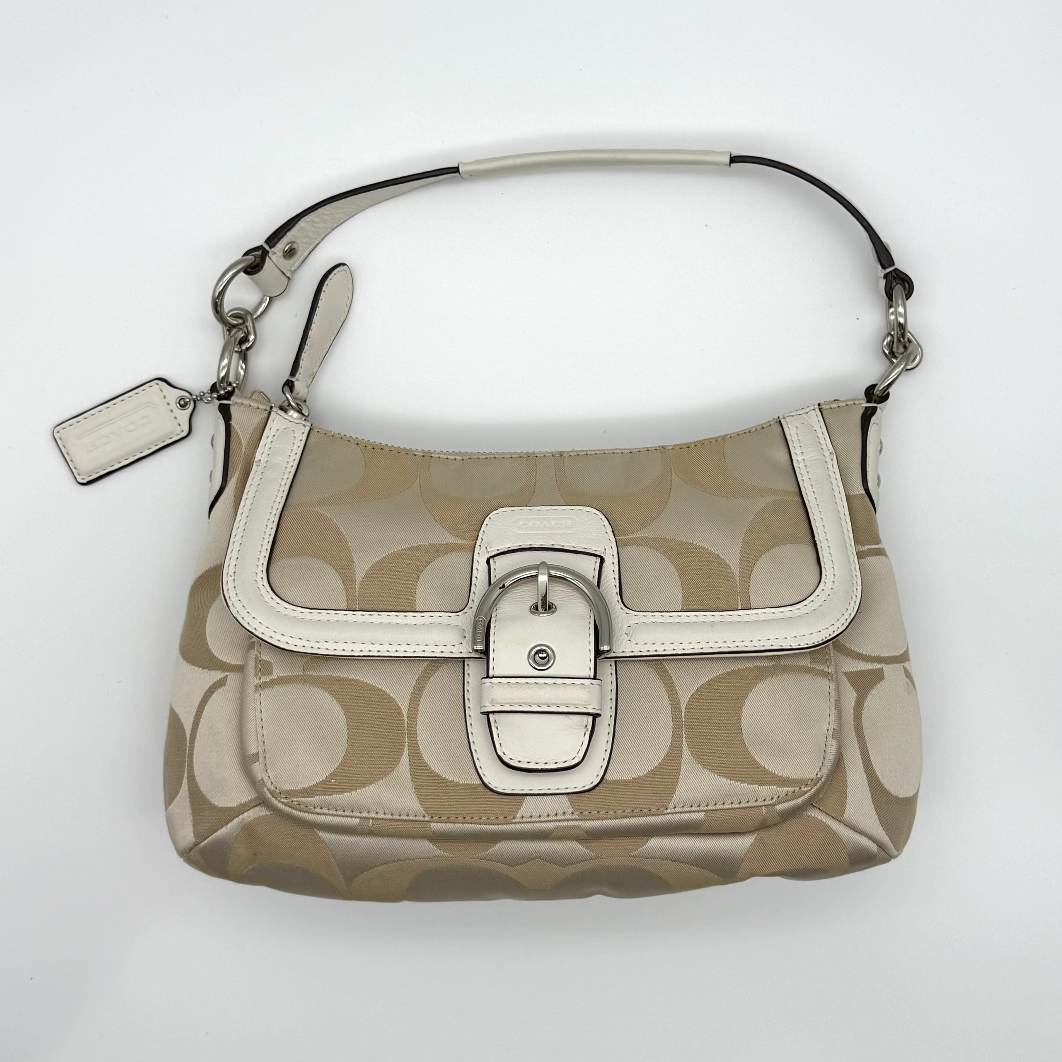 Coach 2Way Signature Shoulder Bag Beige/White