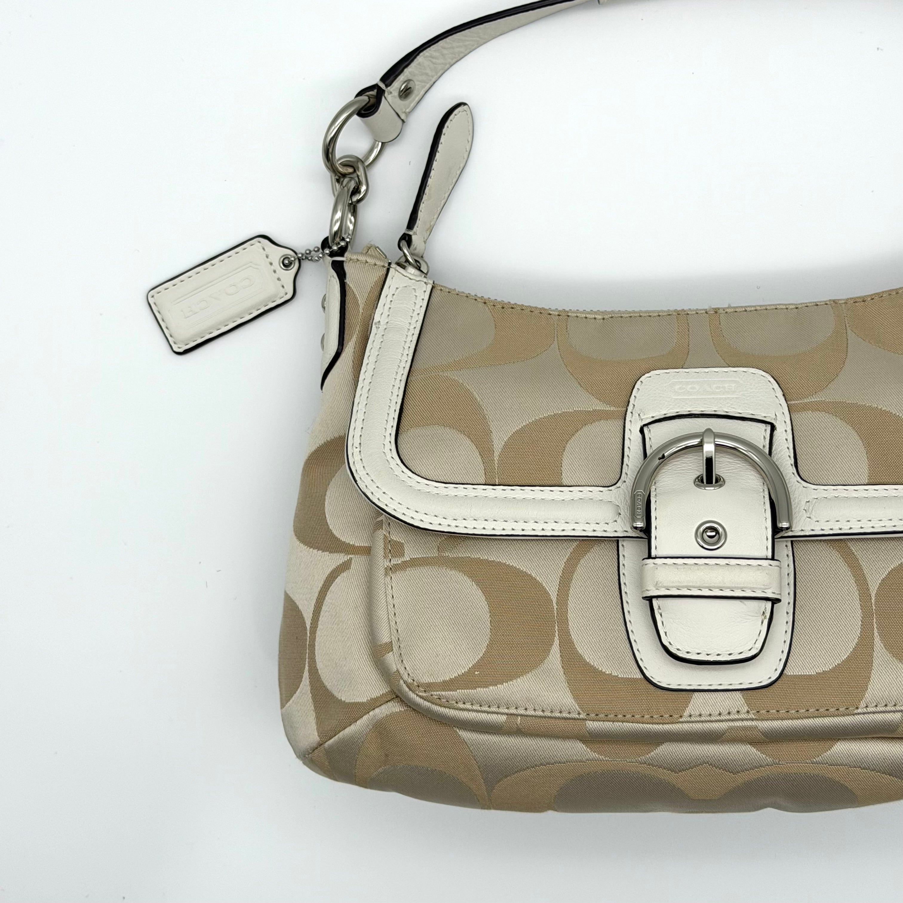 Coach 2Way Signature Shoulder Bag Beige/White