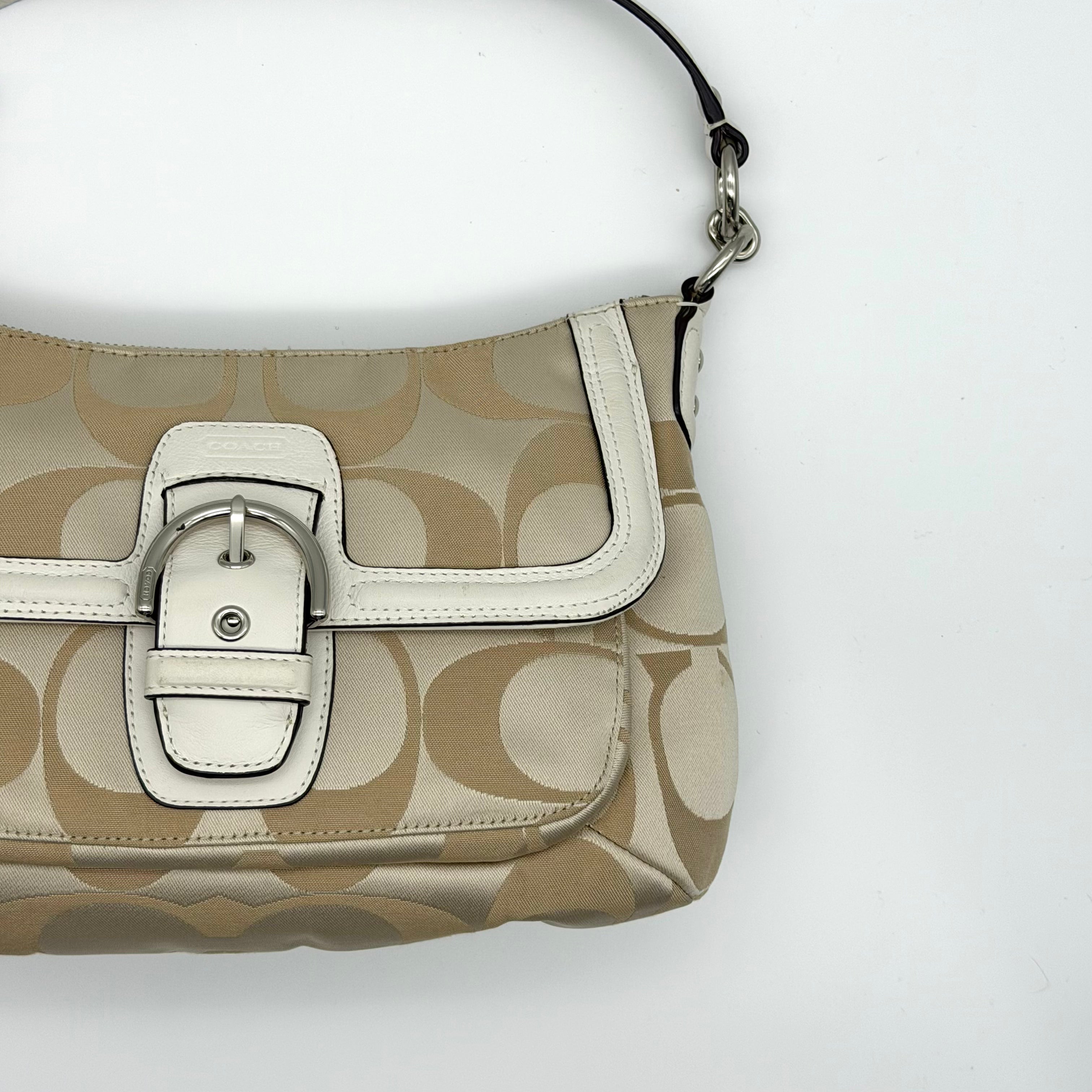 Coach 2Way Signature Shoulder Bag Beige/White