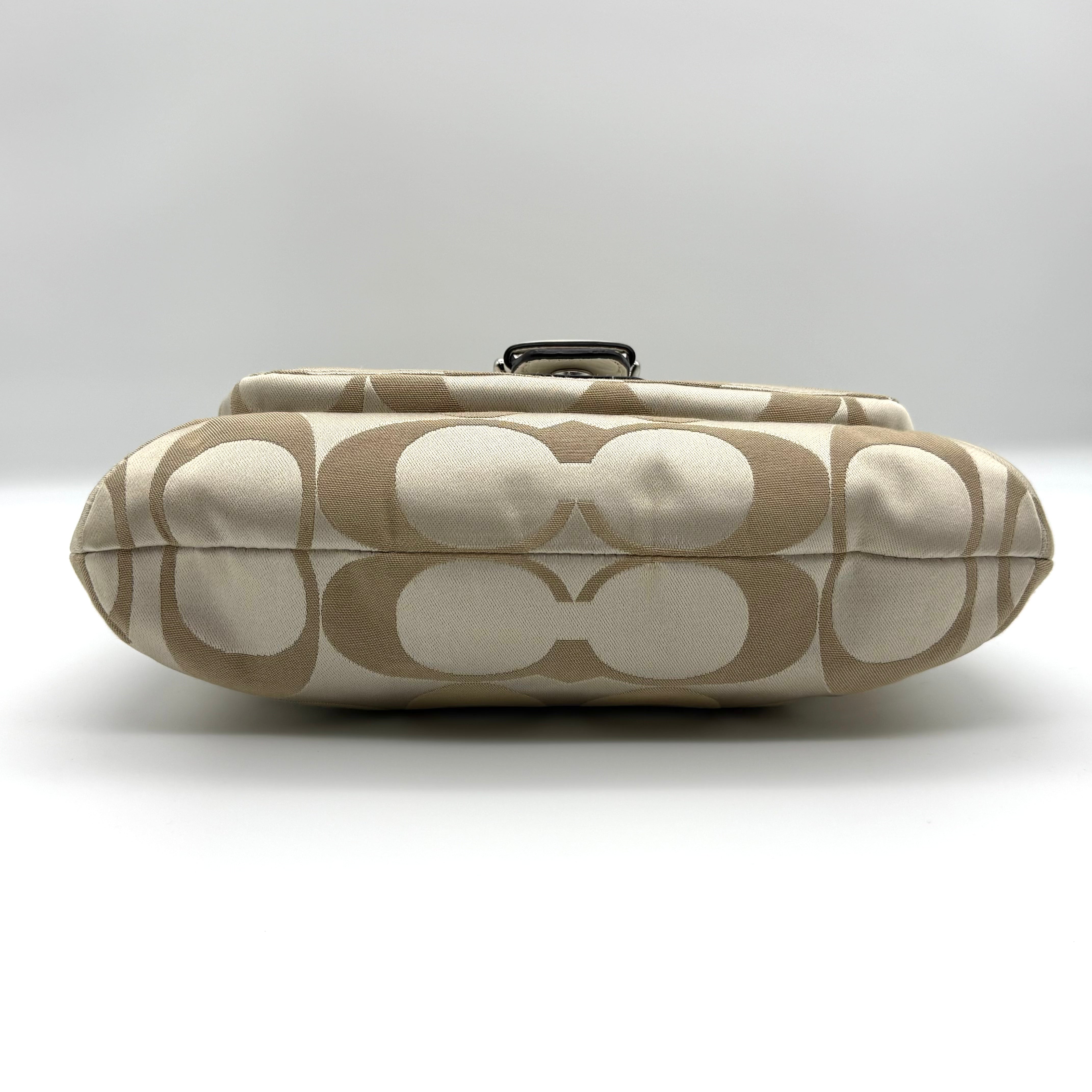 Coach 2Way Signature Shoulder Bag Beige/White