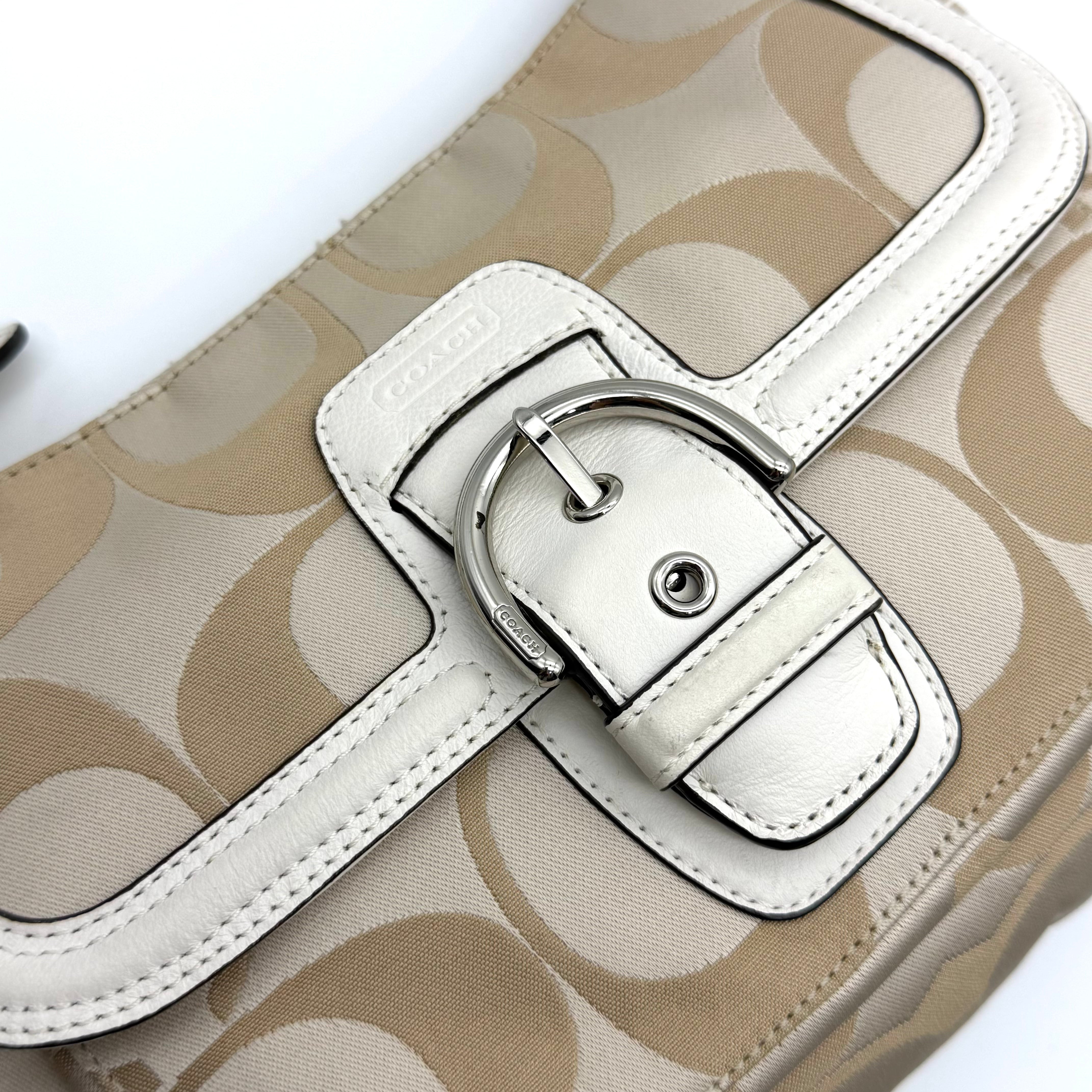 Coach 2Way Signature Shoulder Bag Beige/White