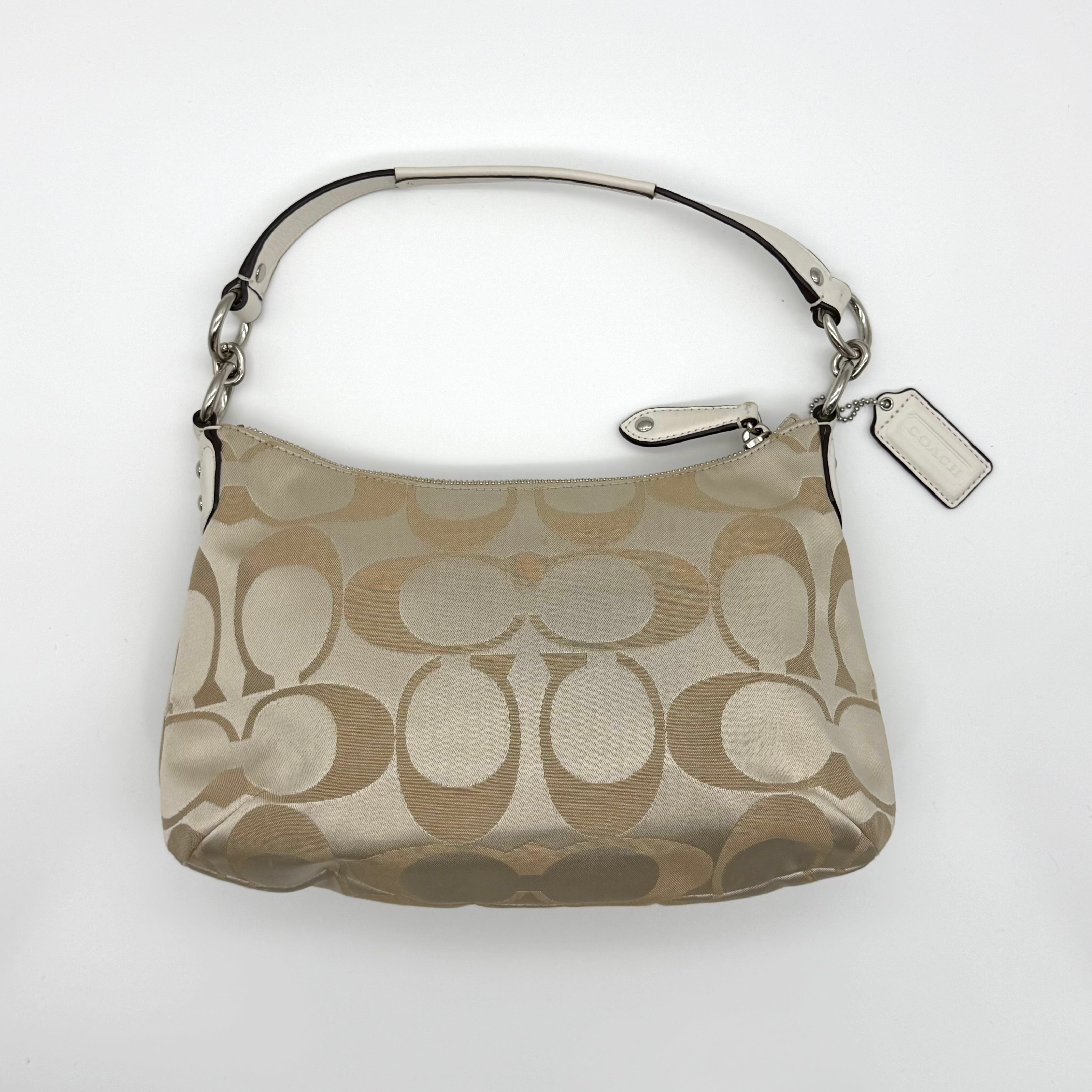 Coach 2Way Signature Shoulder Bag Beige/White