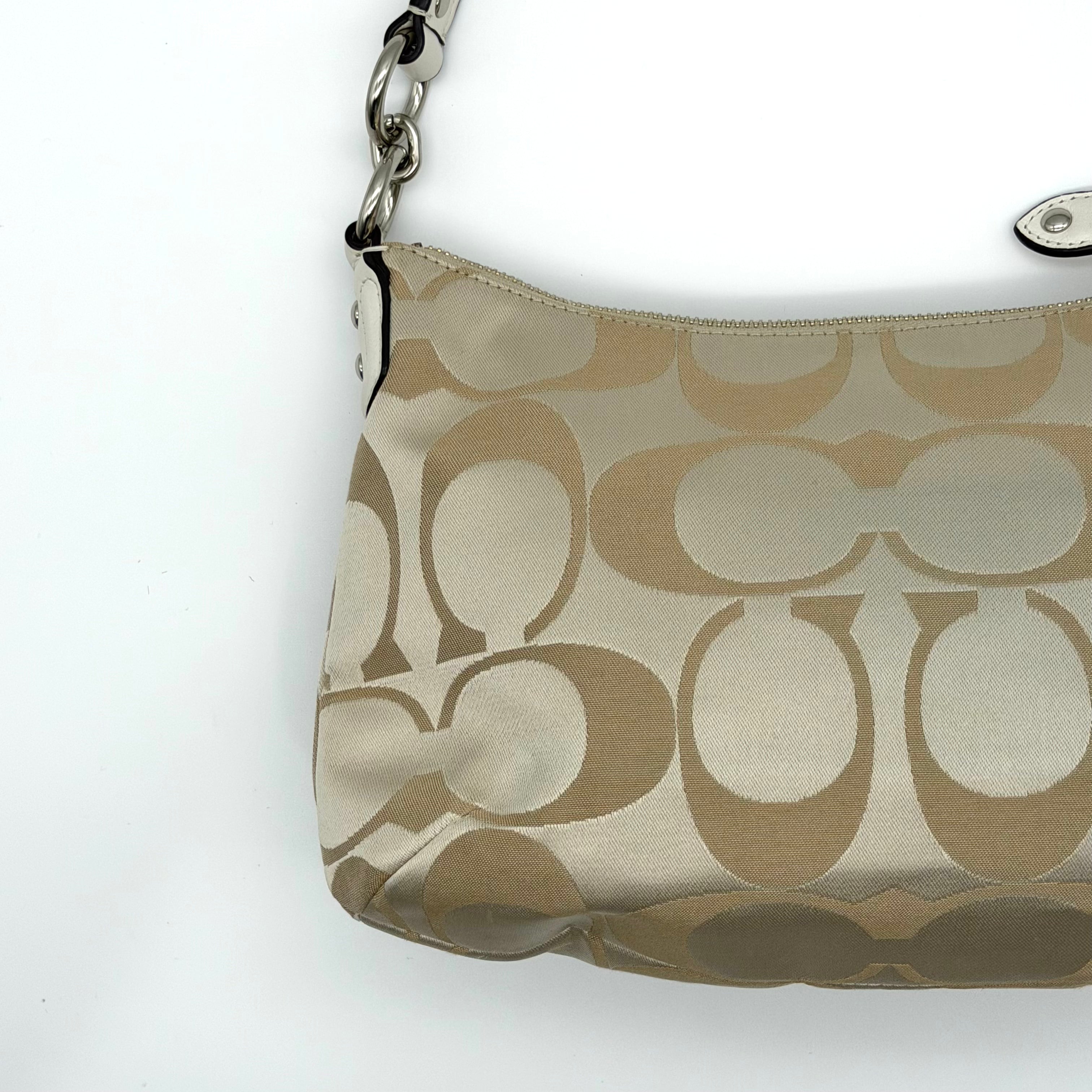 Coach 2Way Signature Shoulder Bag Beige/White