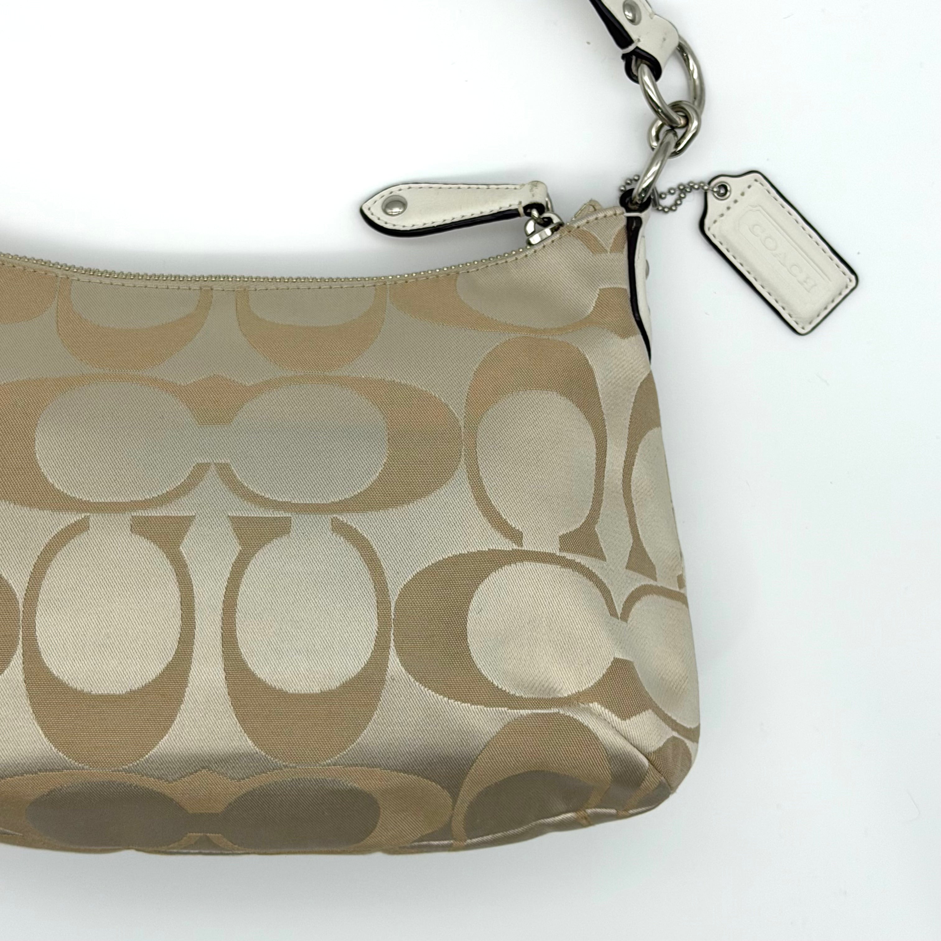 Coach 2Way Signature Shoulder Bag Beige/White