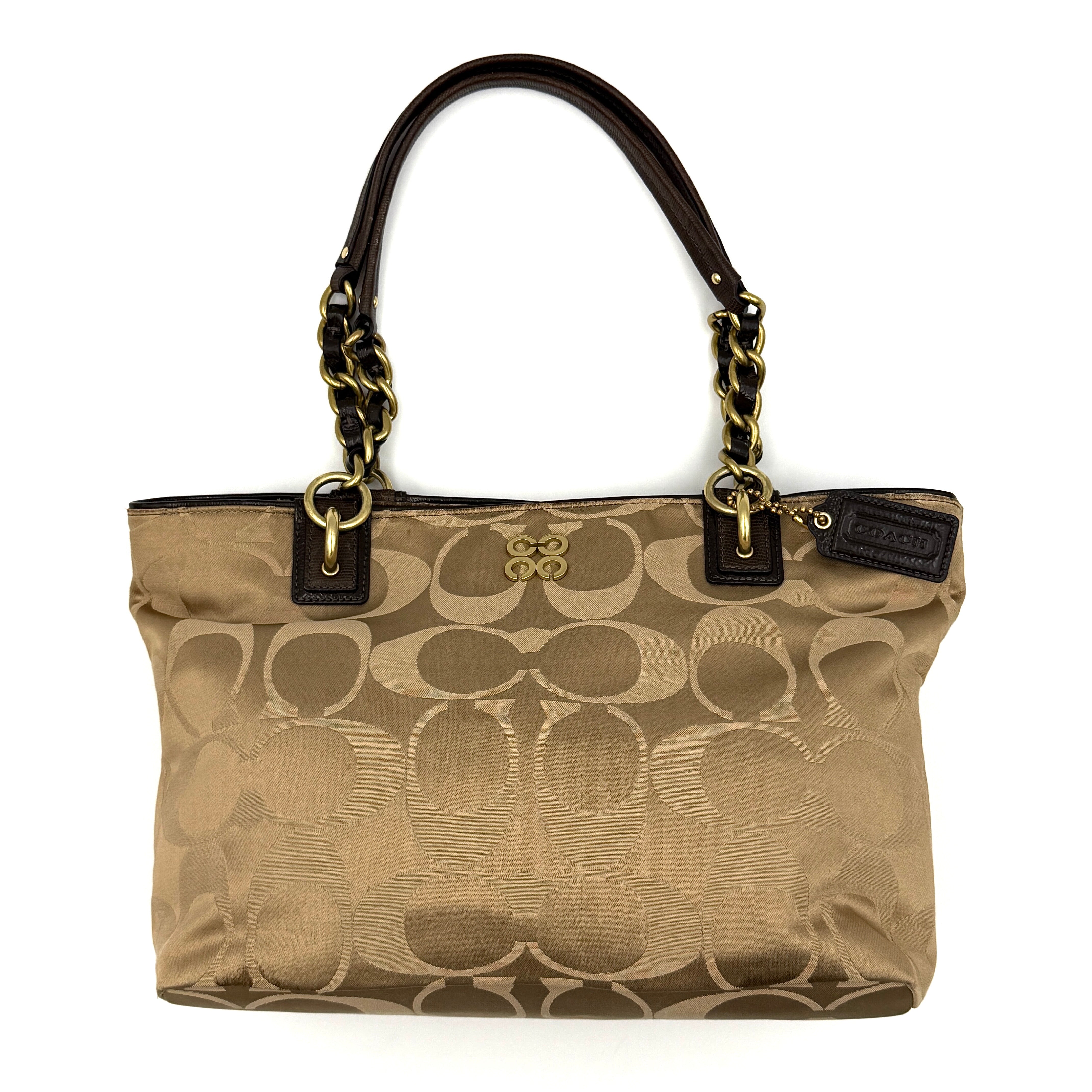Coach Signature Madison Op Art Tote Bag Beige/Brown