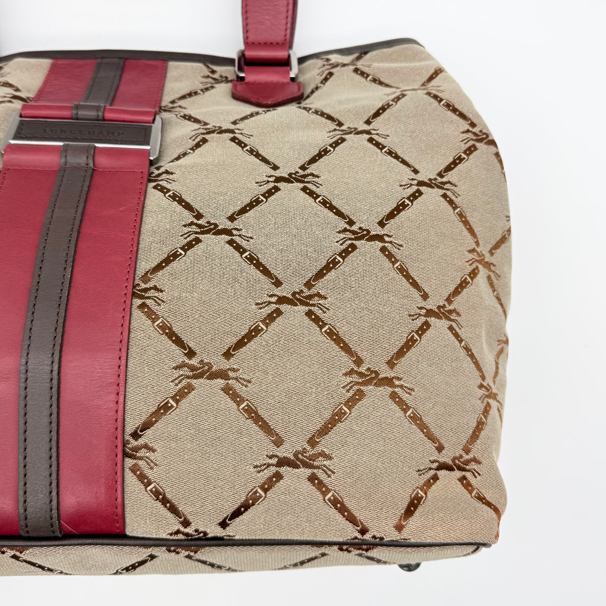Longchamp Monogram Jacquard Canvas Tote Bag Red/Beige