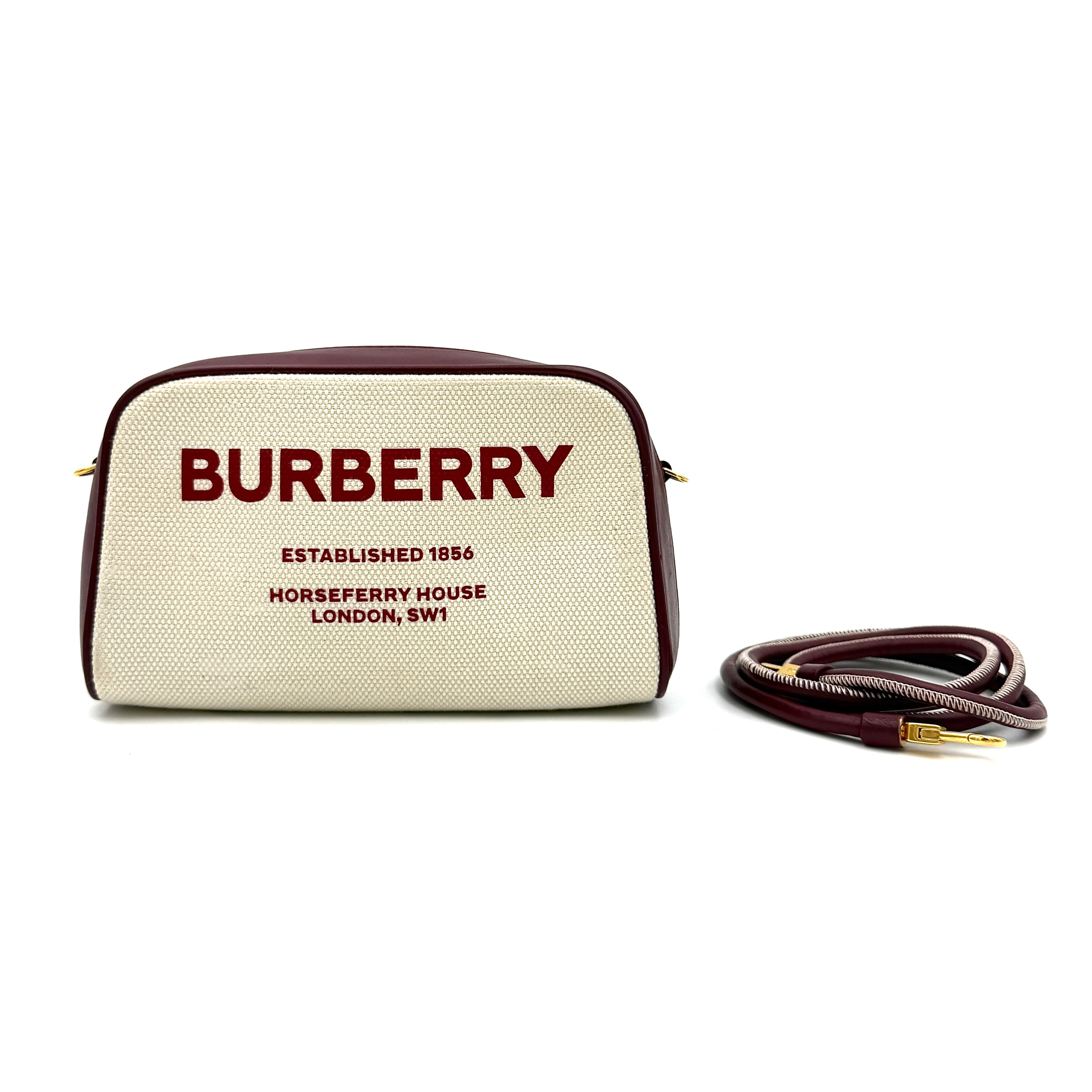 Burberry Horseferry Half Cube Crossbody Pouch Bag Burgundy/Cream