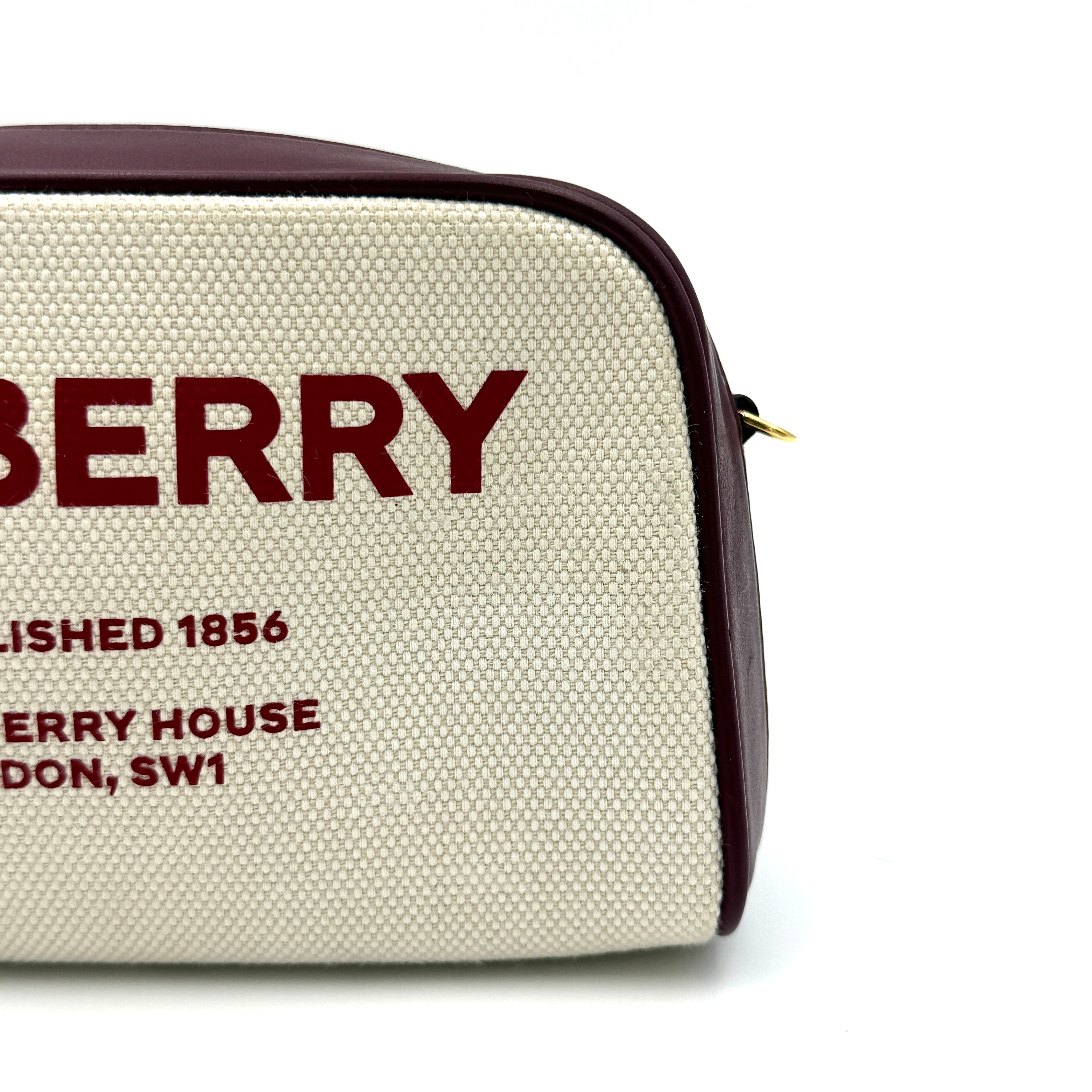 Burberry Horseferry Half Cube Crossbody Pouch Bag Burgundy/Cream