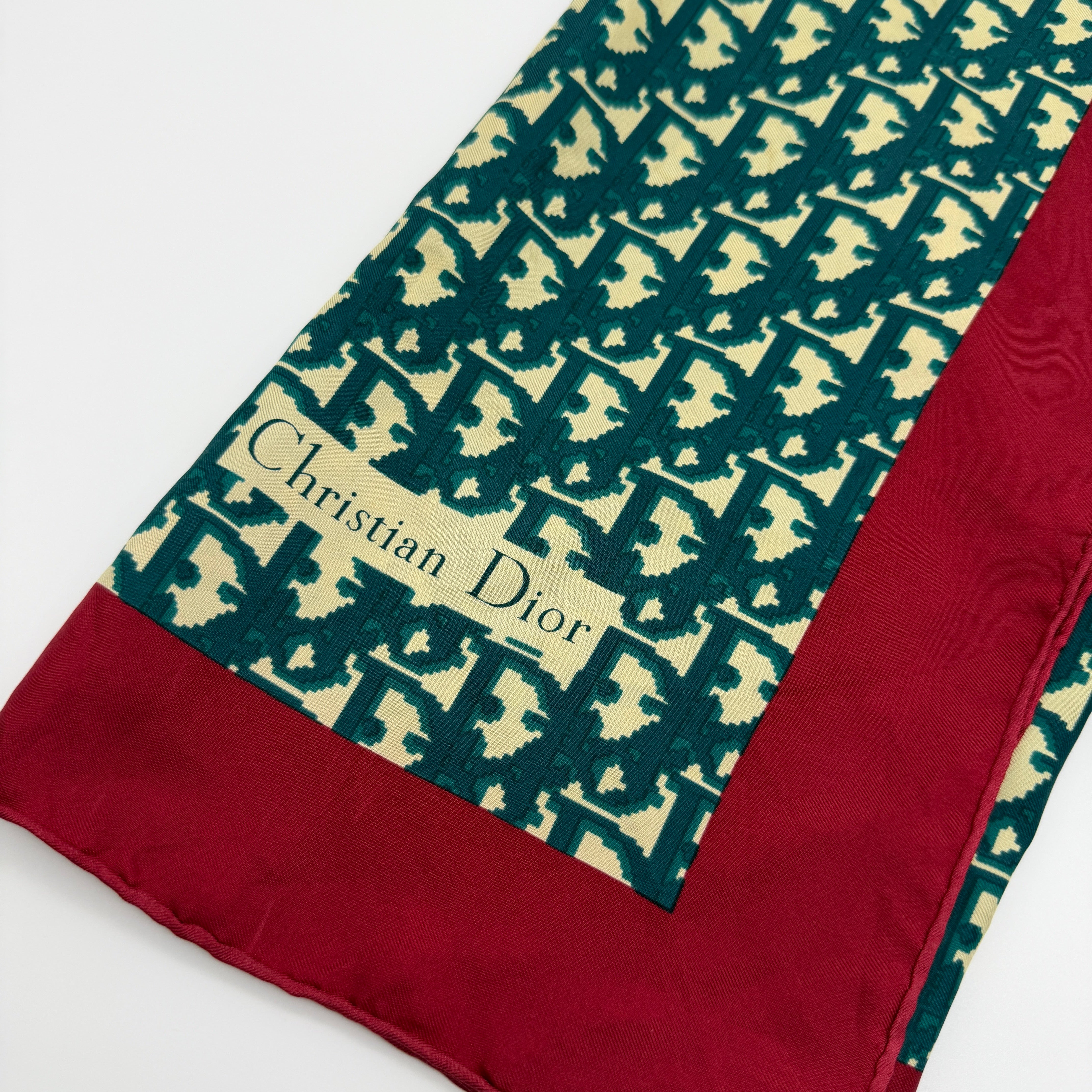 Dior Monogram Logo Silk Scarf Red/Green