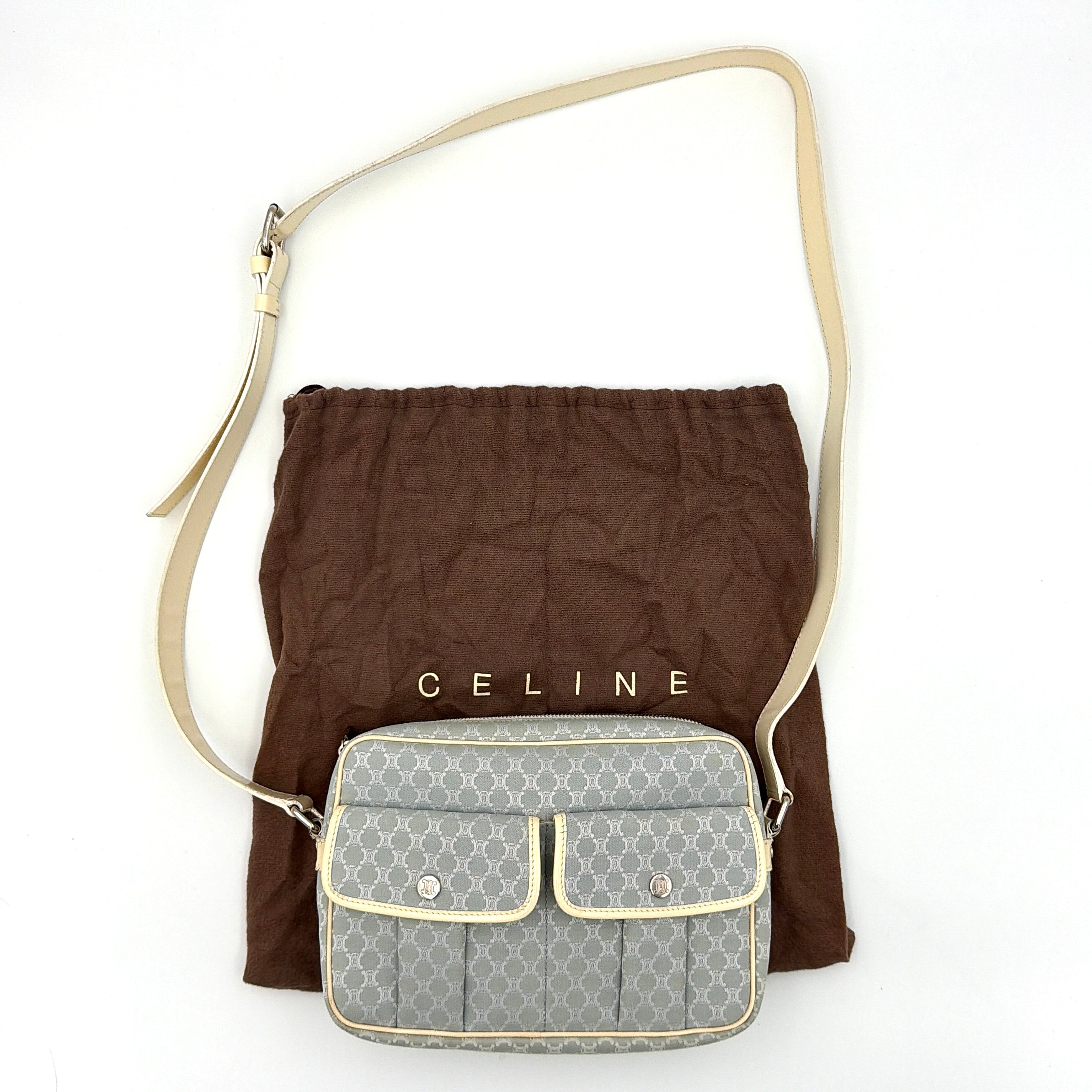 Celine Macadam Canvas Crossbody Bag Light Blue
