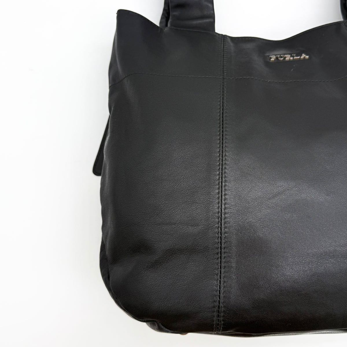 Furla Twisted Leather Tote Bag Black