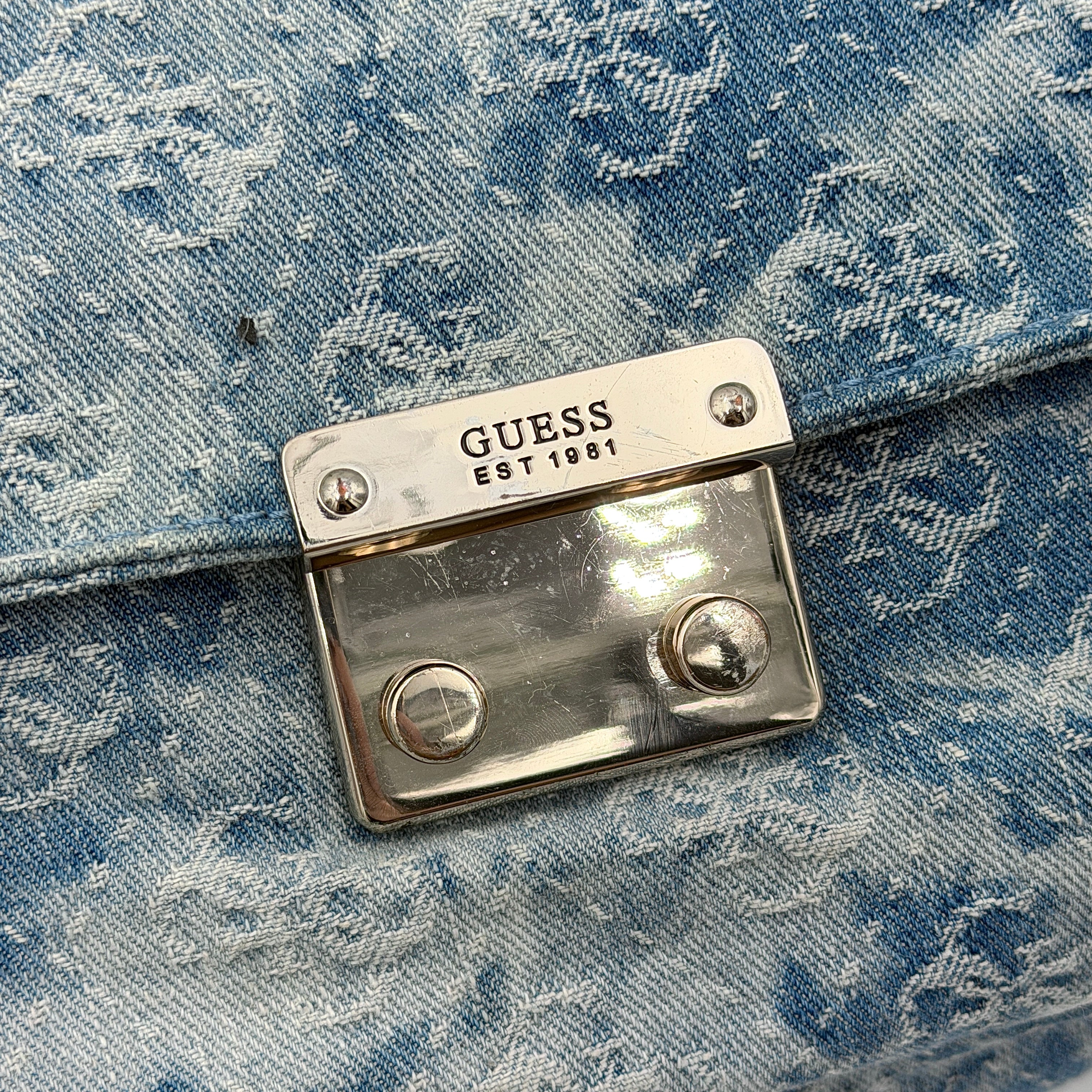Guess Monogram Varsity Pop Denim Backpack Blue