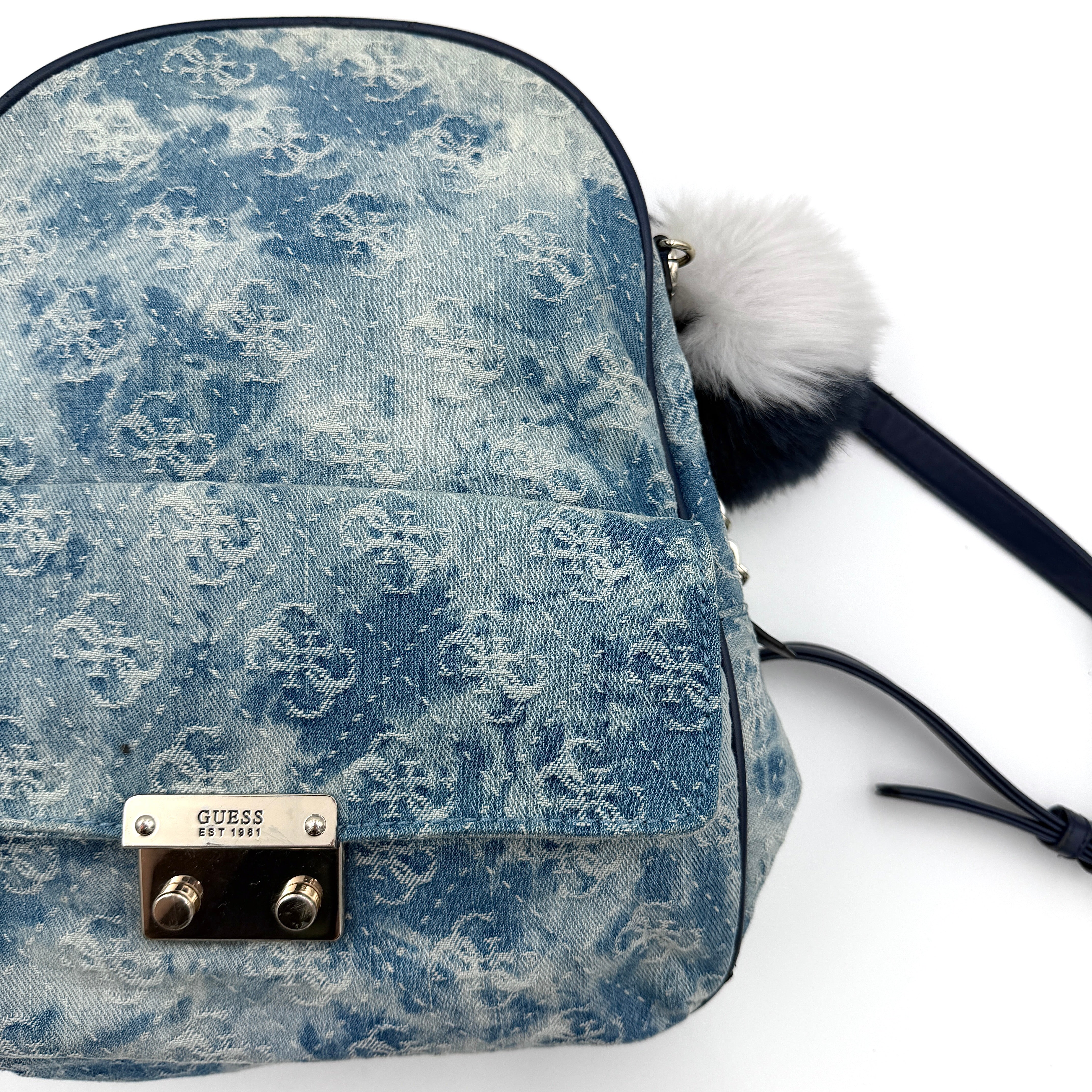Guess Monogram Varsity Pop Denim Backpack Blue