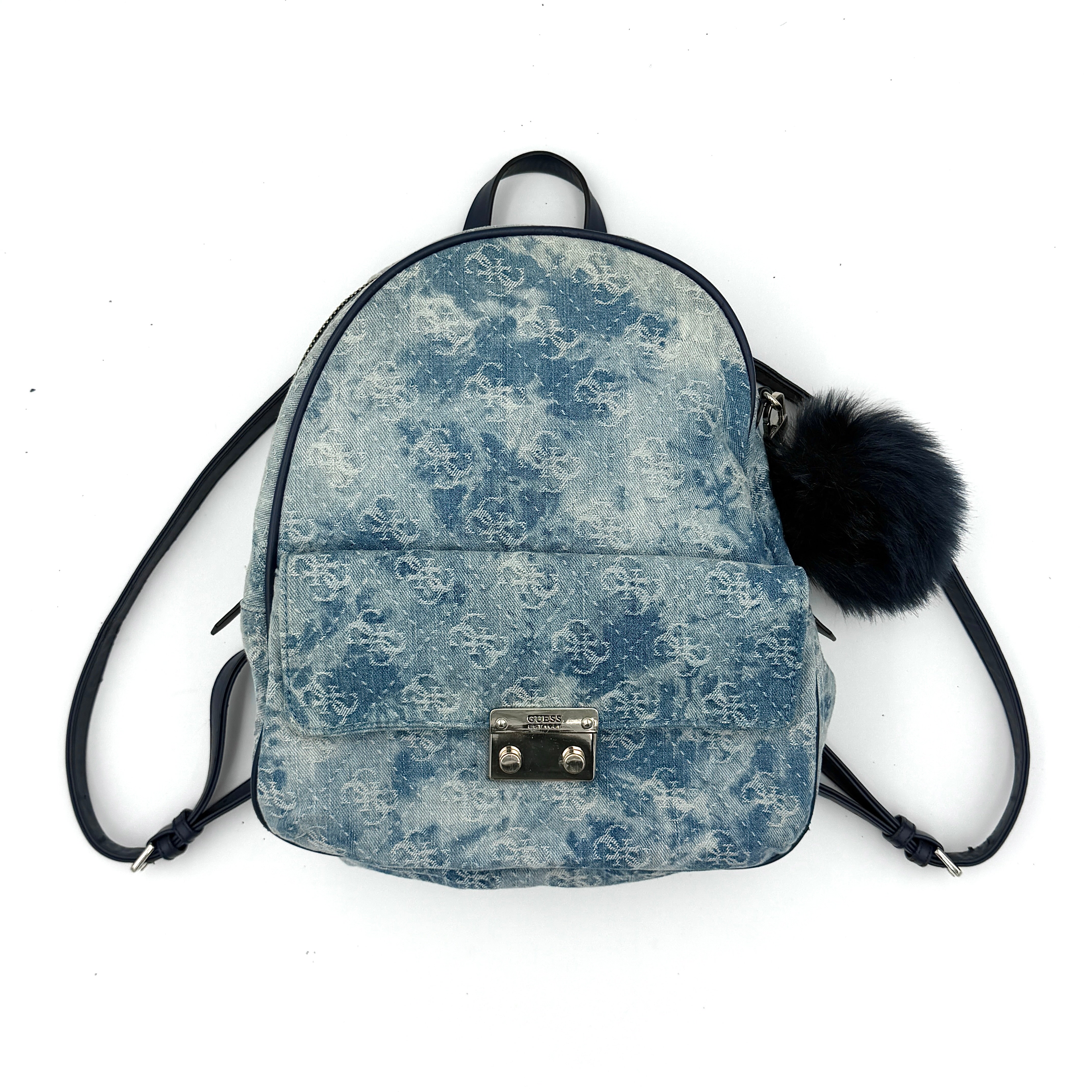 Guess Monogram Varsity Pop Denim Backpack Blue
