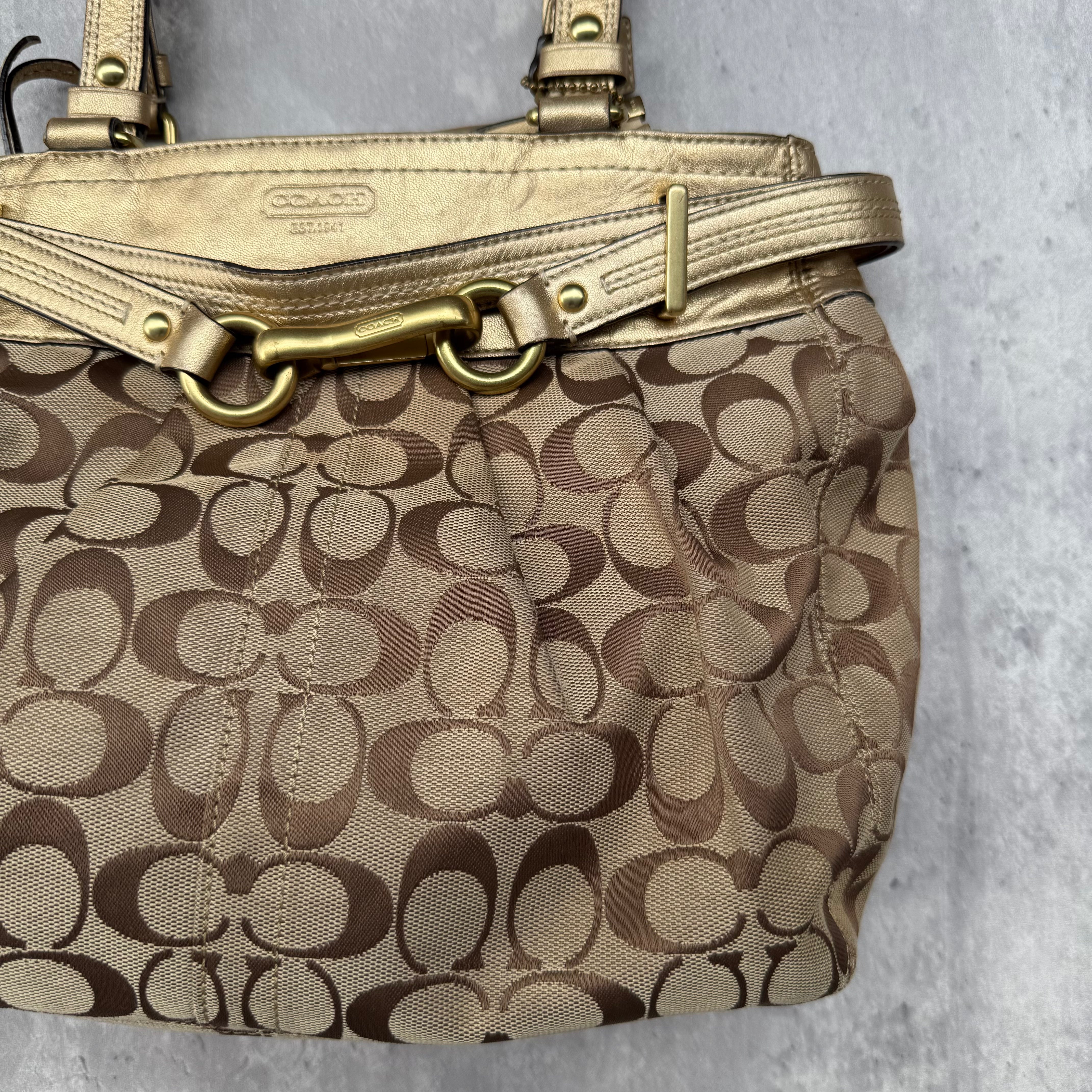 Coach Signature Hampton Carryall Tote Bag Beige/Gold