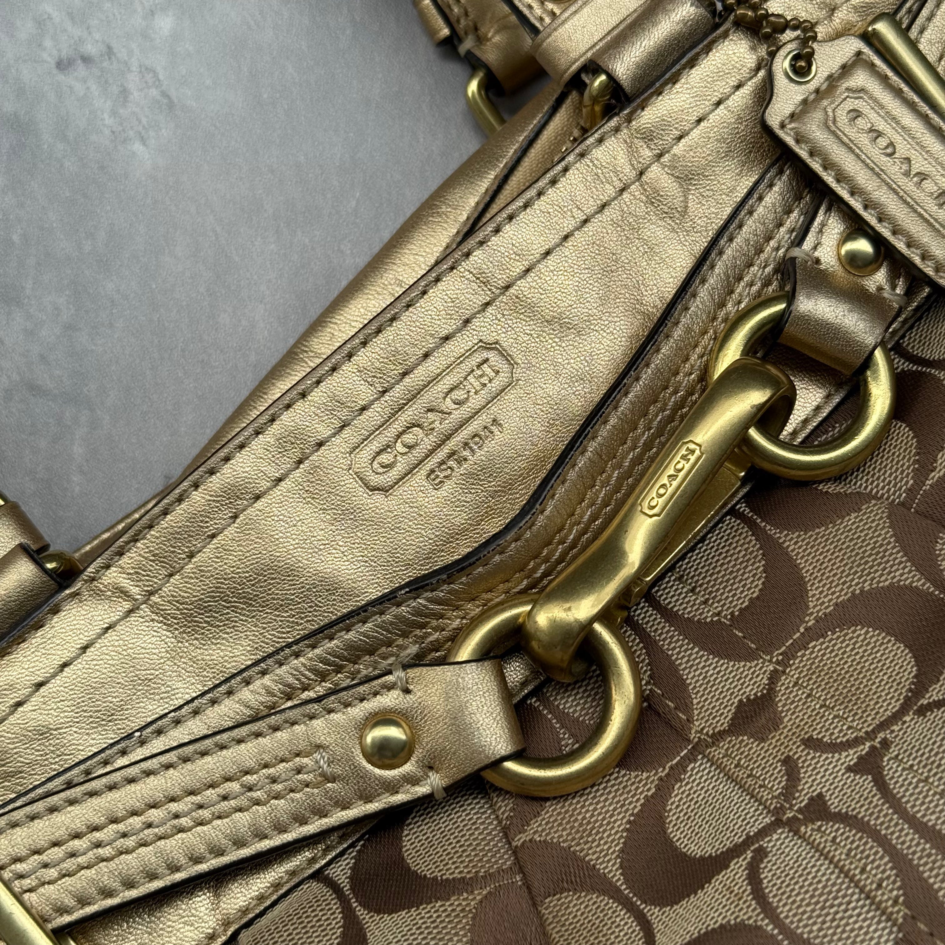 Coach Signature Hampton Carryall Tote Bag Beige/Gold