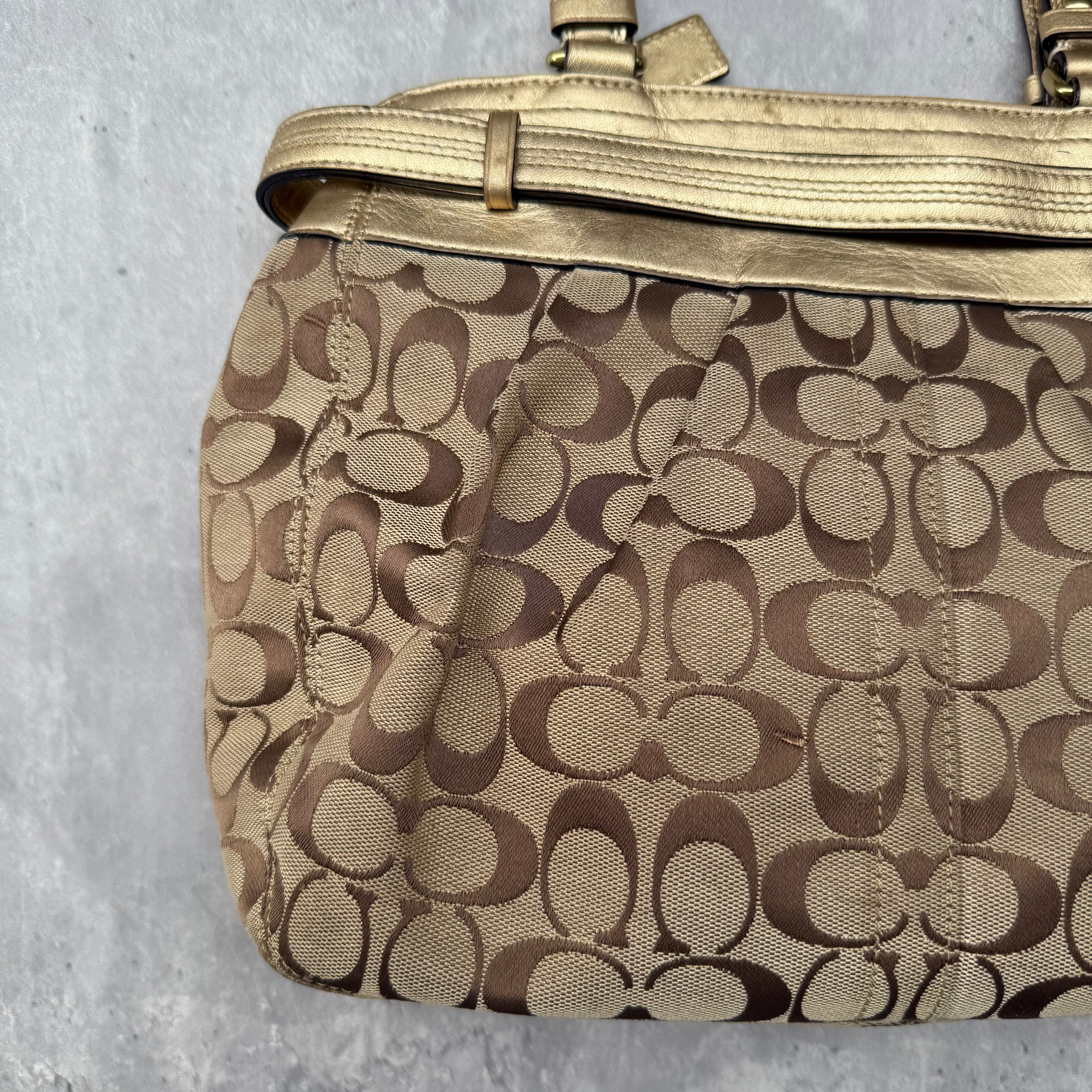 Coach Signature Hampton Carryall Tote Bag Beige/Gold