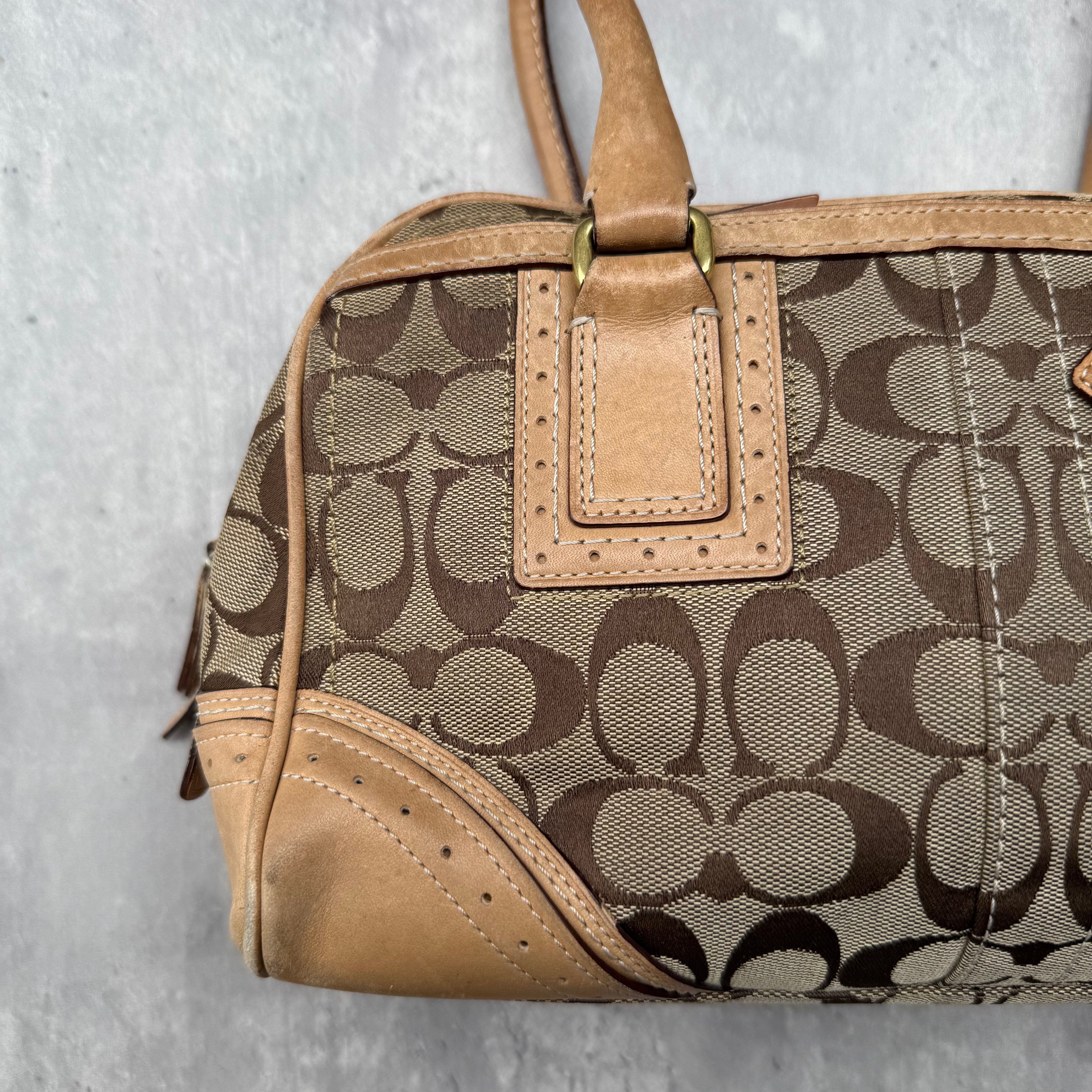 Coach Signature Mini Boston Handbag Beige/Tan
