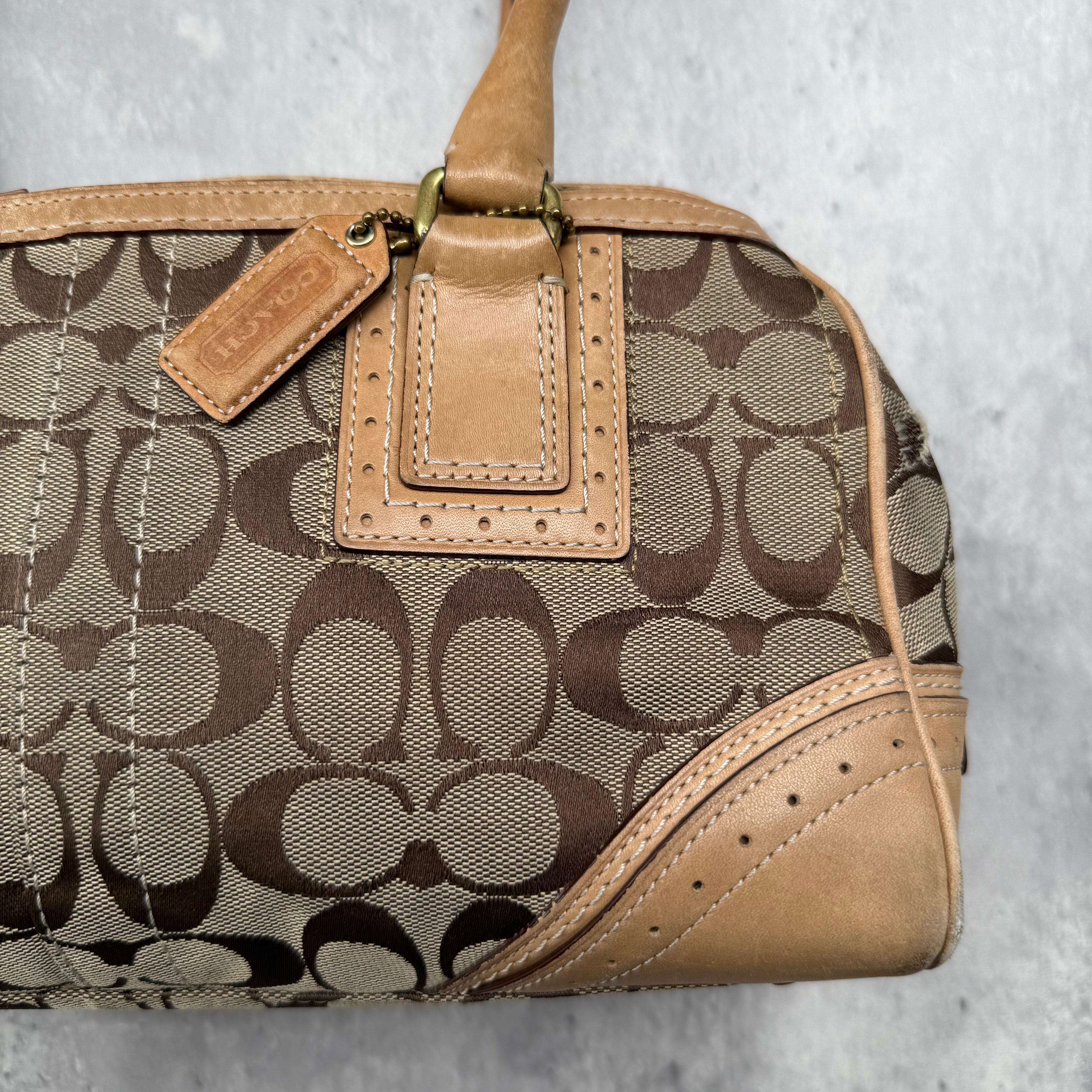Coach Signature Mini Boston Handbag Beige/Tan