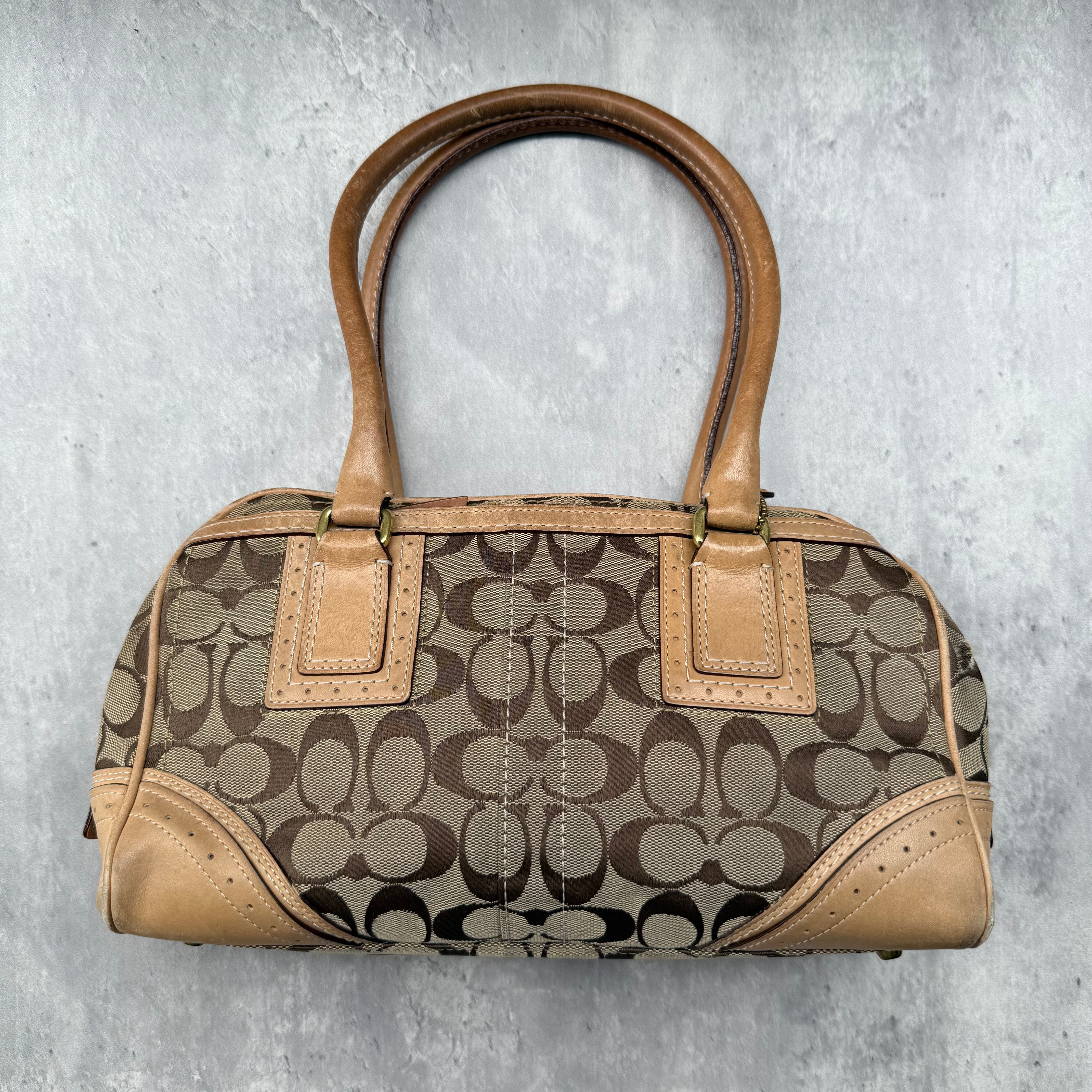 Coach Signature Mini Boston Handbag Beige/Tan