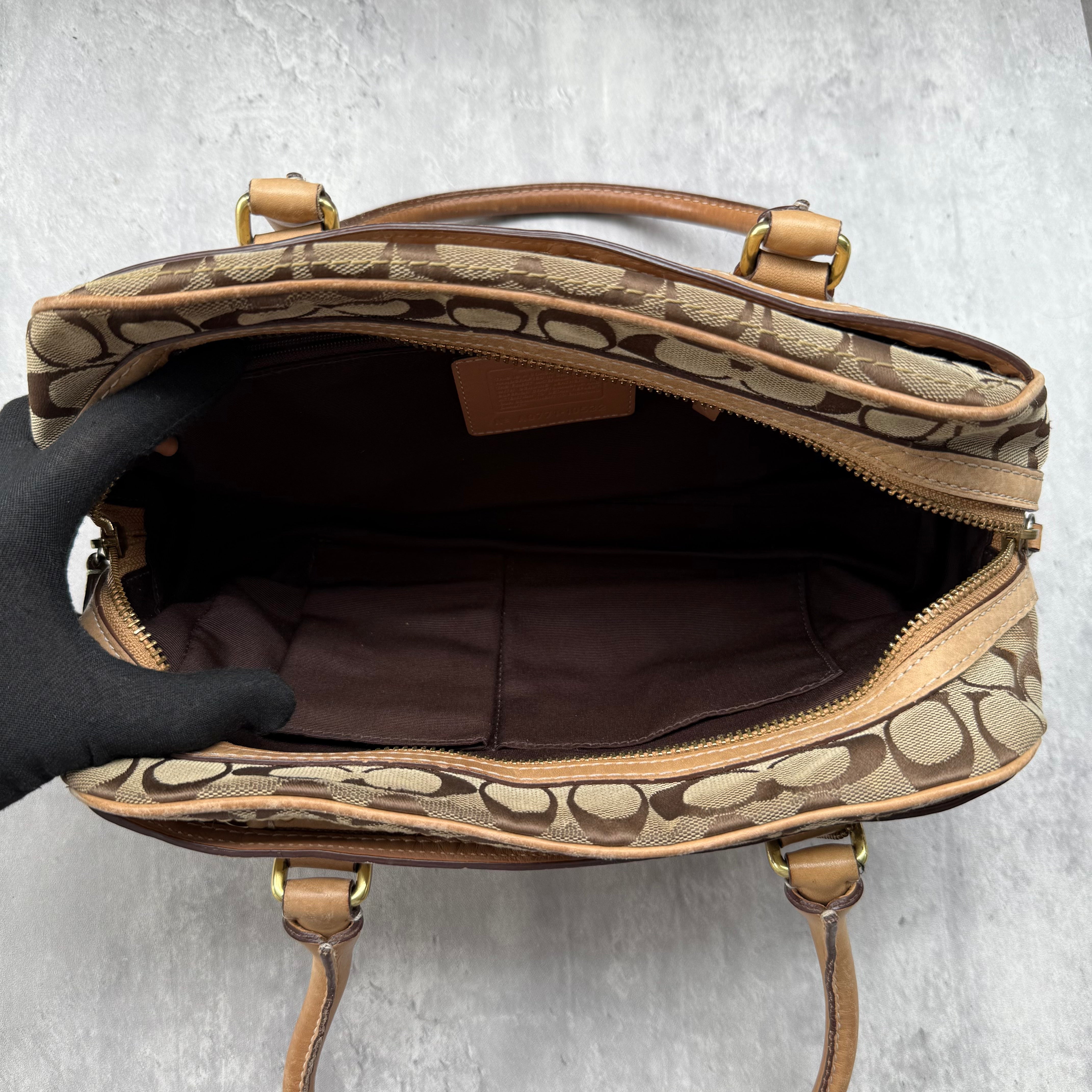 Coach Signature Mini Boston Handbag Beige/Tan