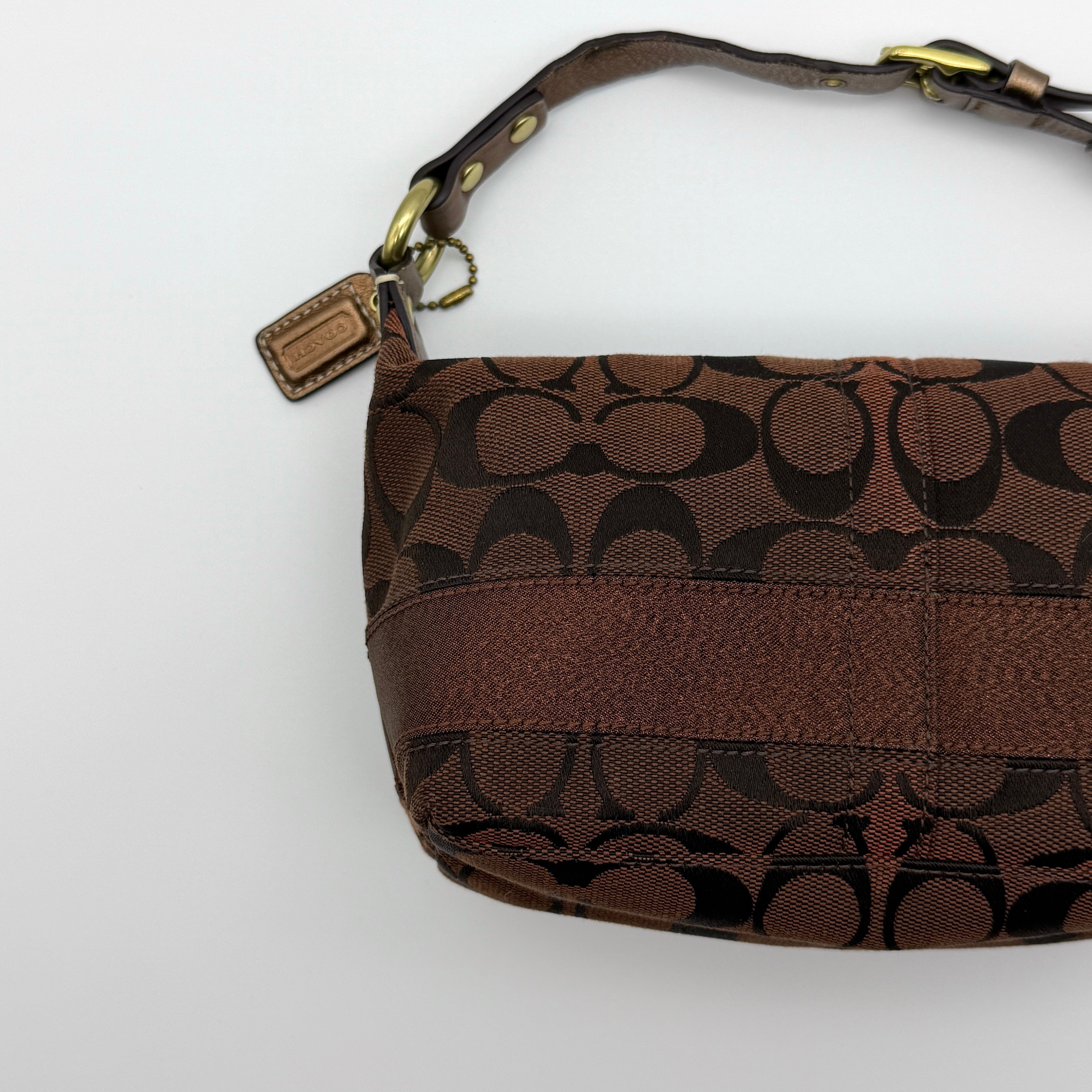 Coach Signature Mini Hobo Stripe Shoulder Bag Brown