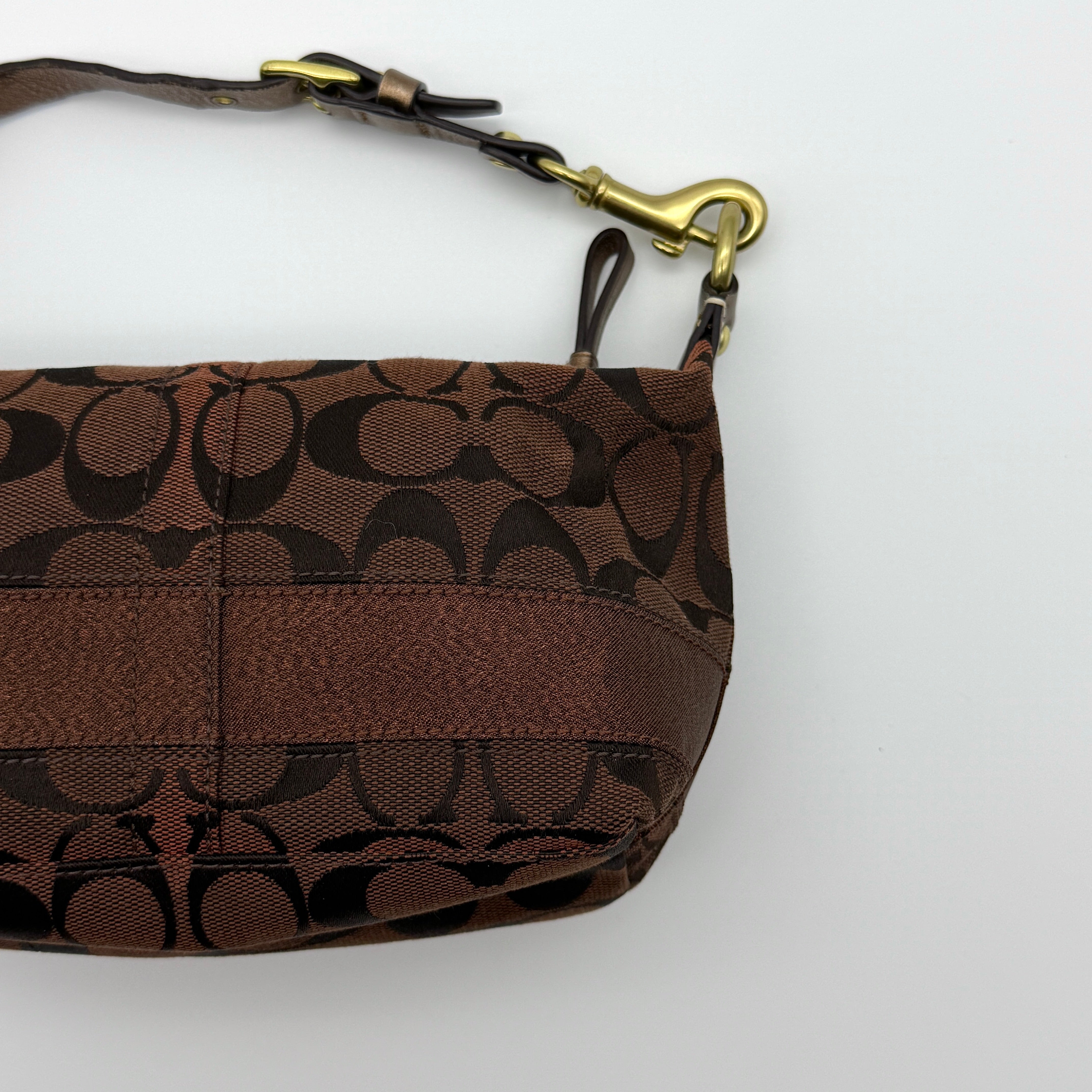 Coach Signature Mini Hobo Stripe Shoulder Bag Brown